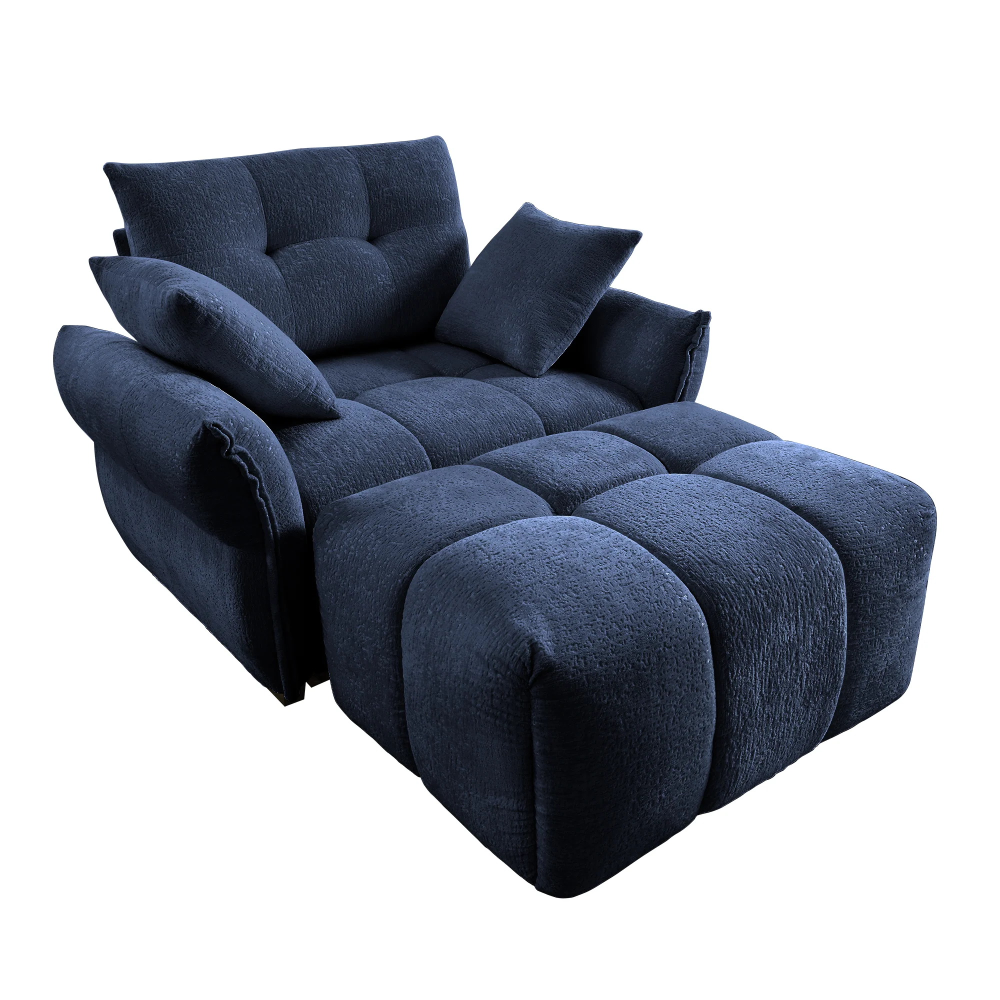 Walker Edison | Modern Ergonomic Blue Chenille Accent Chair with Ottoman Set - Image 9