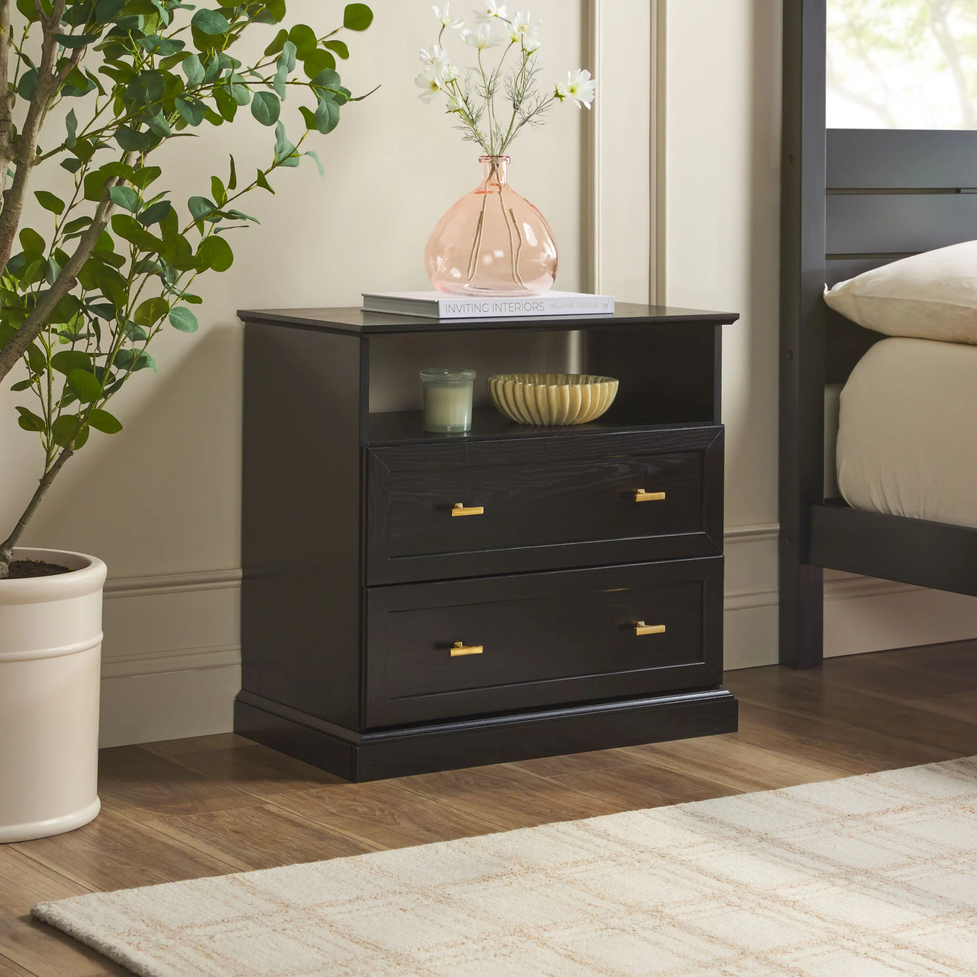 Clyde Modern Farmhouse Easy Assembly 2-Drawer Nightstand Side Table - Image 2
