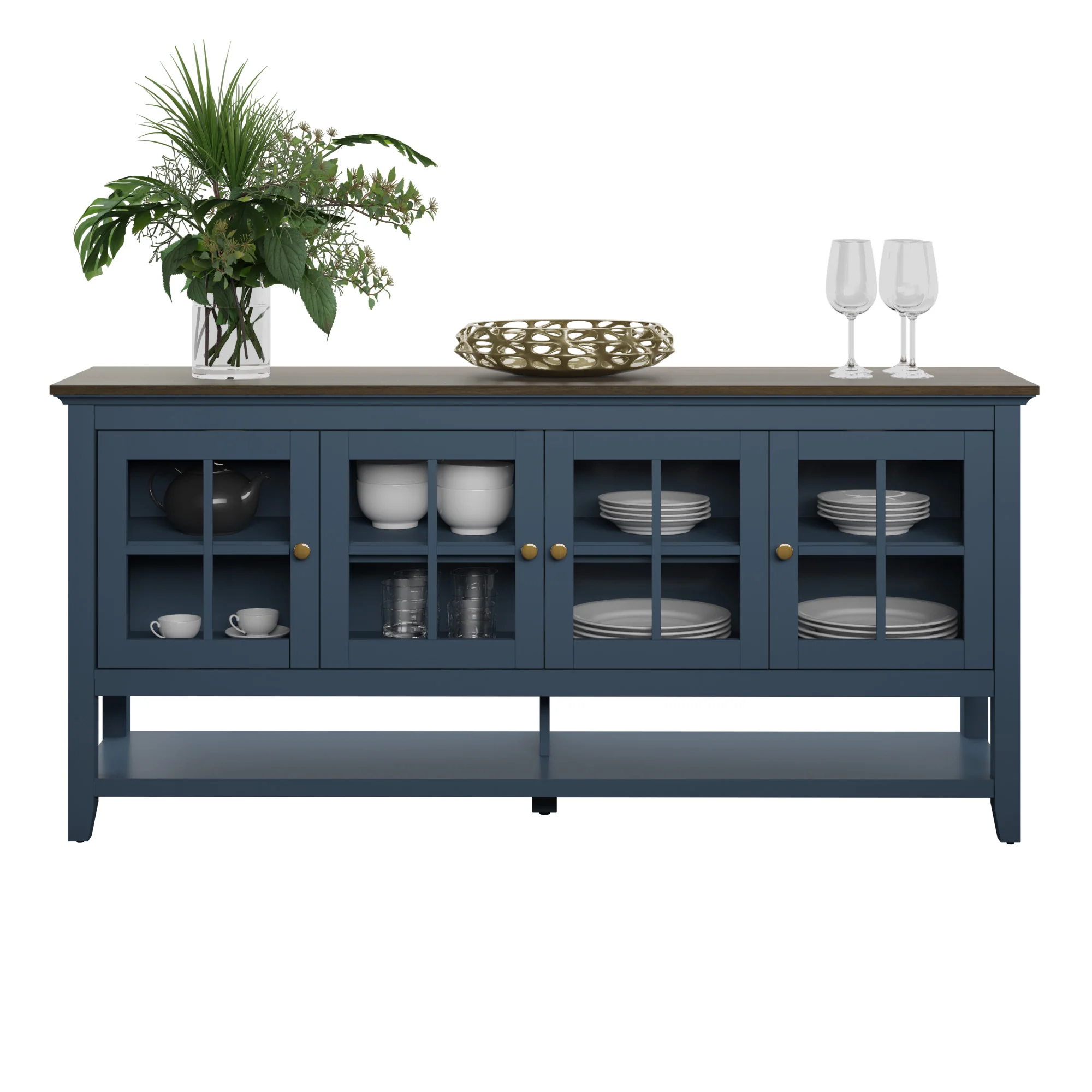 Traditional Farmhouse Windowpane Glass Doors Buffet Sideboard - Image 11
