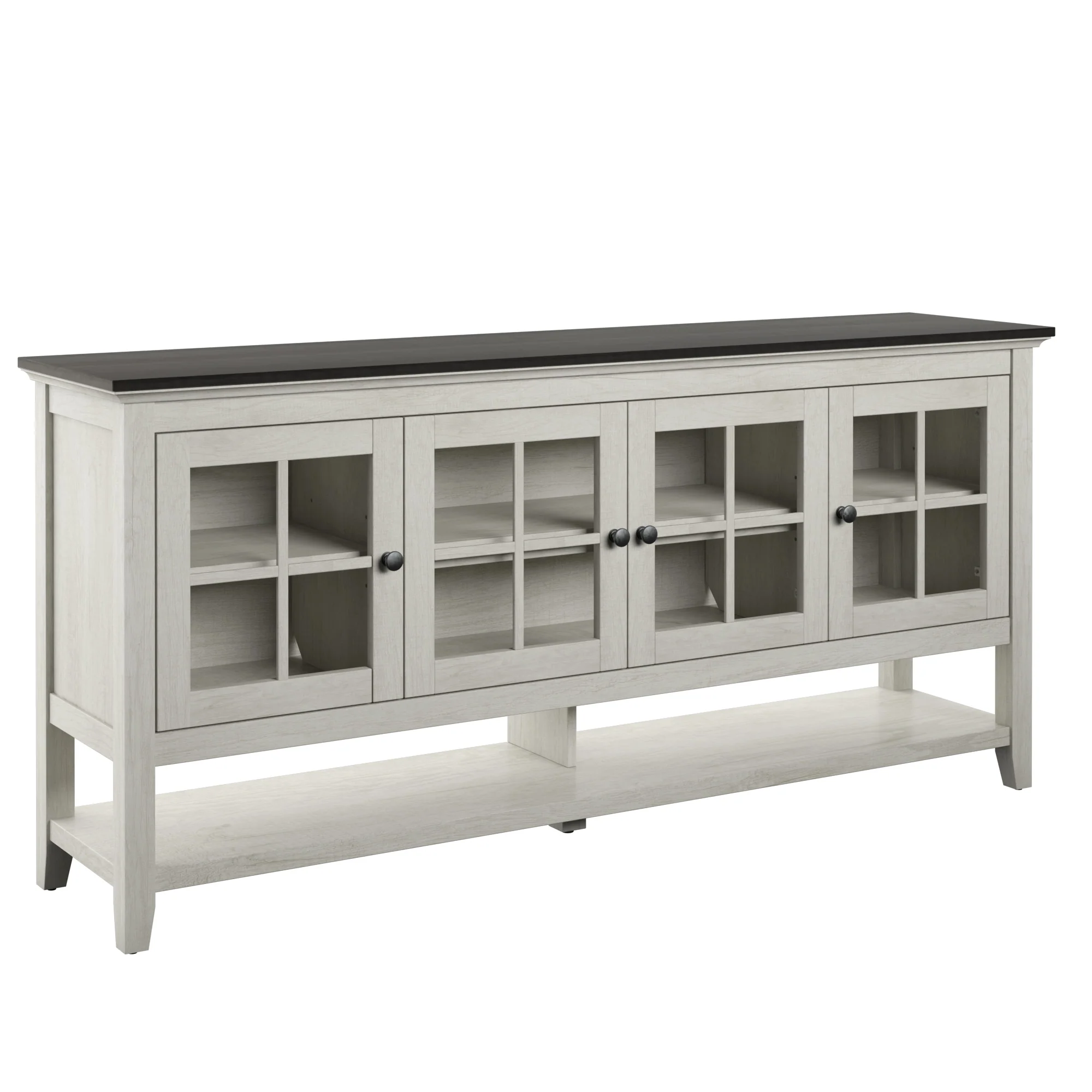 Traditional Farmhouse Windowpane Glass Doors Buffet Sideboard - Image 5