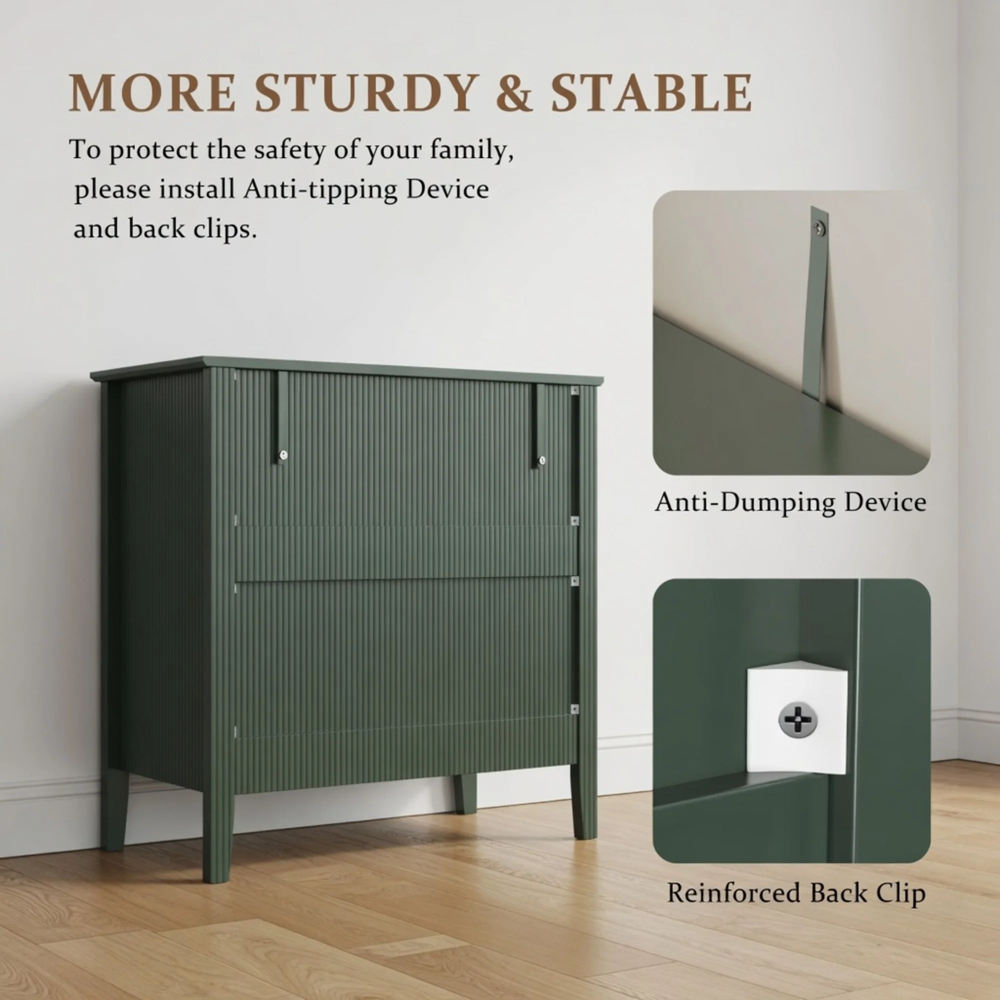 Modern Fluted 3-Drawer 32" Wide Nightstand & Side Table for Storage - Image 14