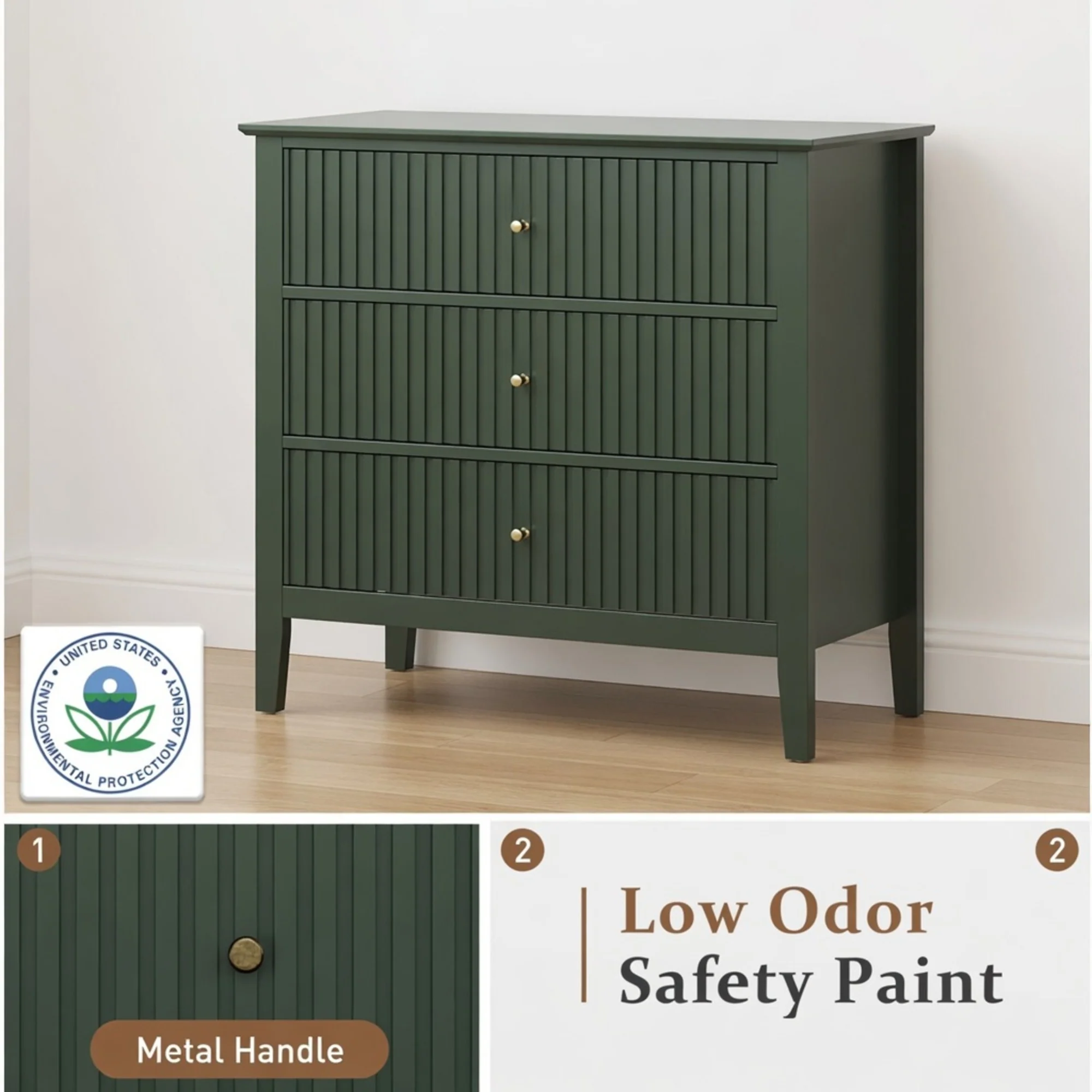 Modern Fluted 3-Drawer 32" Wide Nightstand & Side Table for Storage - Image 15