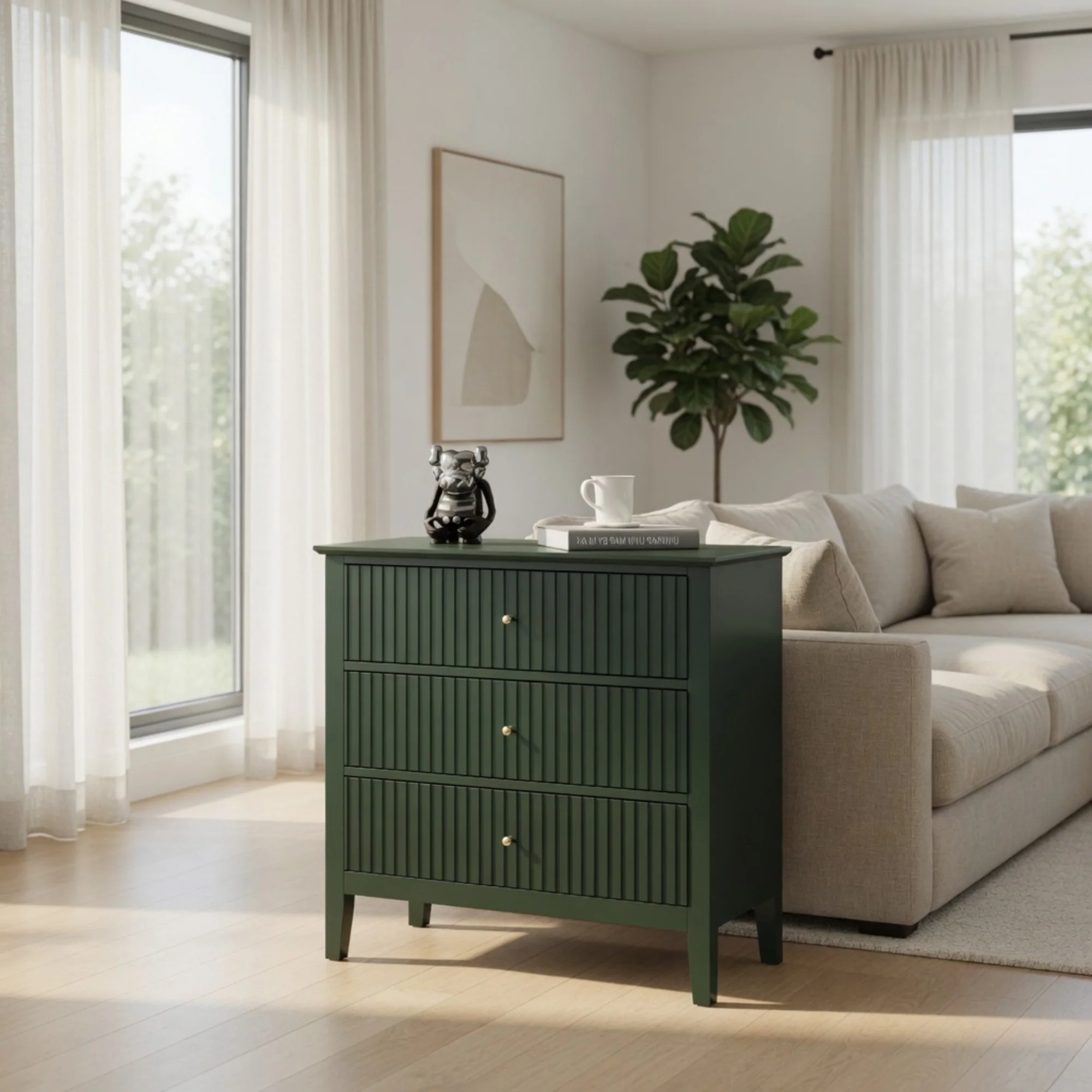 Modern Fluted 3-Drawer 32" Wide Nightstand & Side Table for Storage - Image 18