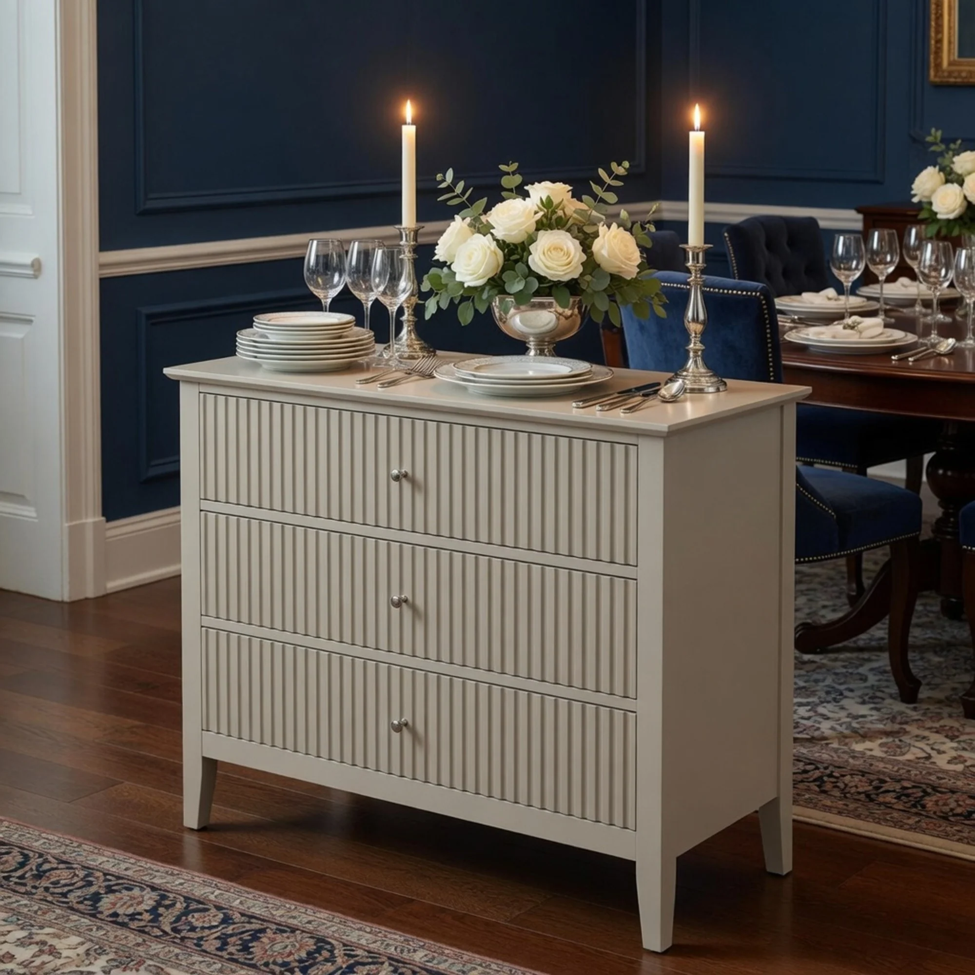 Modern Fluted 3-Drawer 32" Wide Nightstand & Side Table for Storage - Image 26