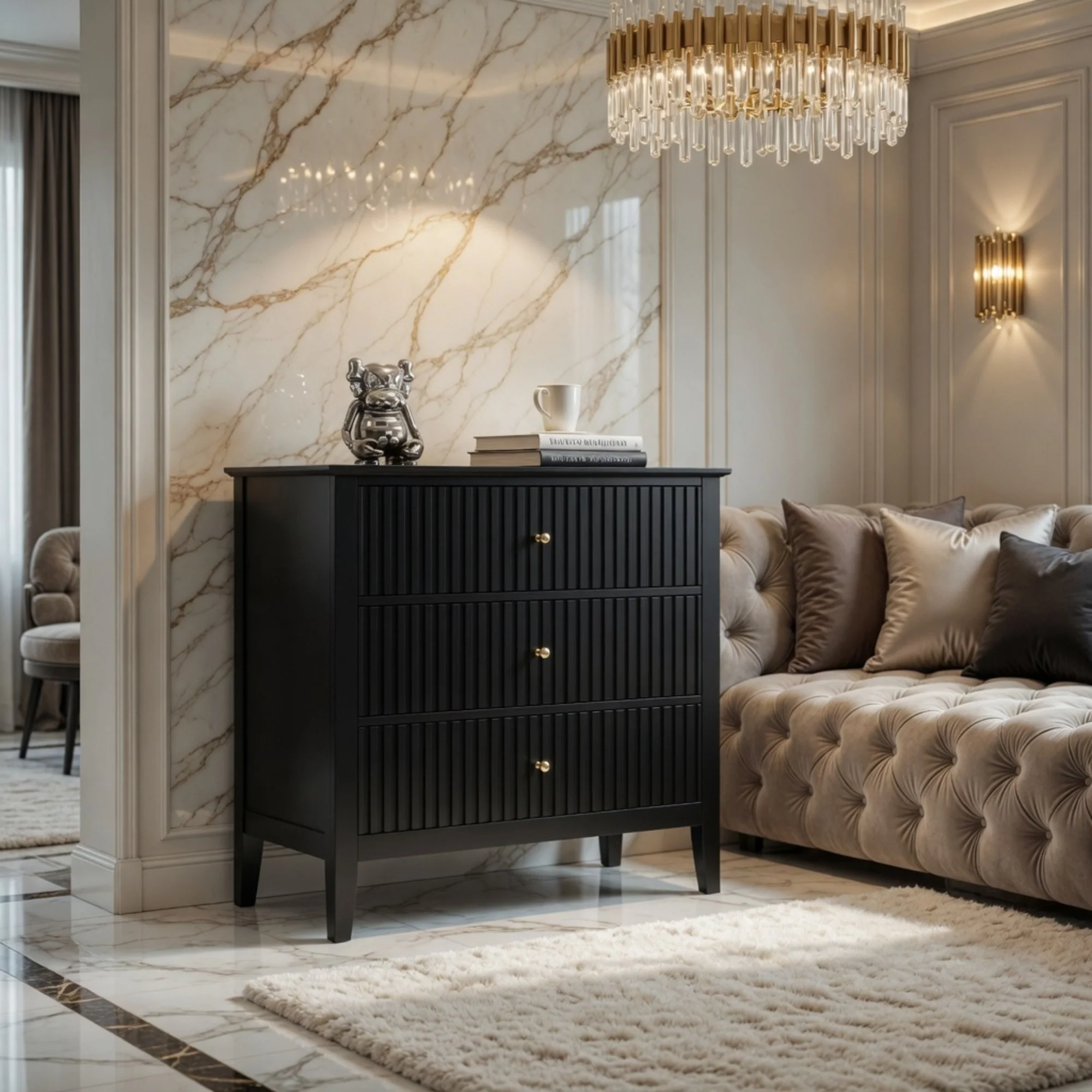 Modern Fluted 3-Drawer 32" Wide Nightstand & Side Table for Storage - Image 29