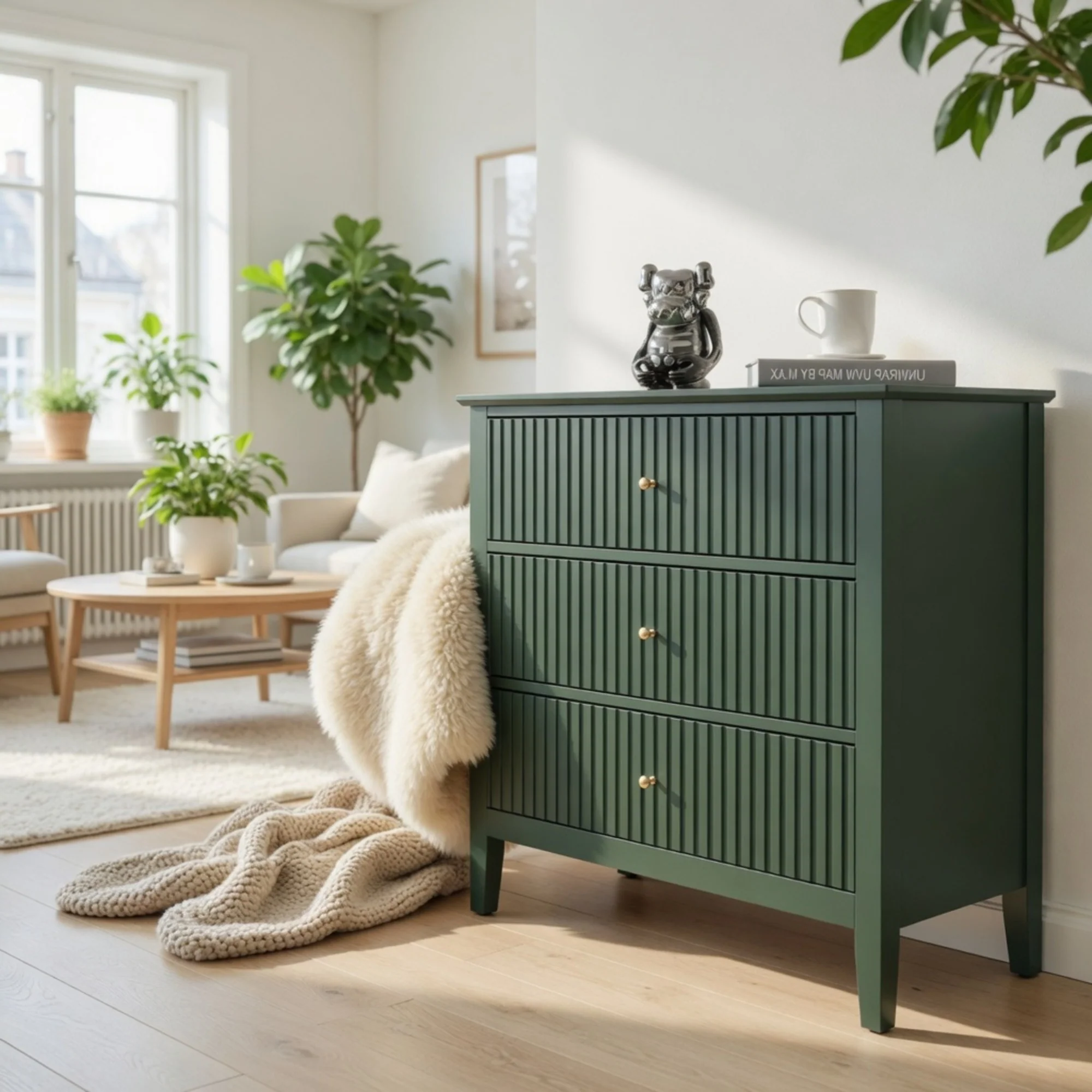 Modern Fluted 3-Drawer 32" Wide Nightstand & Side Table for Storage - Image 7