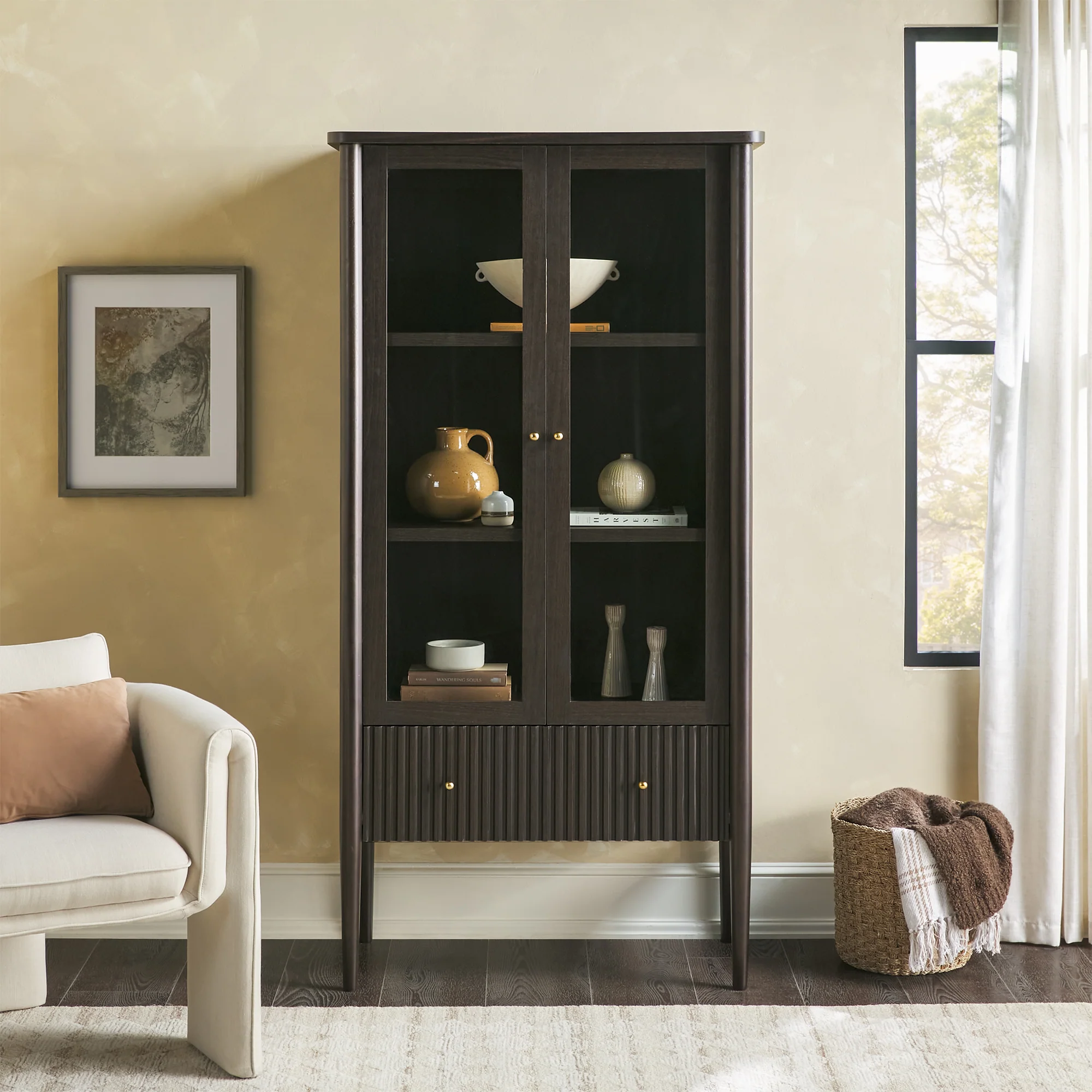 Samantha Modern Fluted Glass Cabinet Bookshelf - Image 11