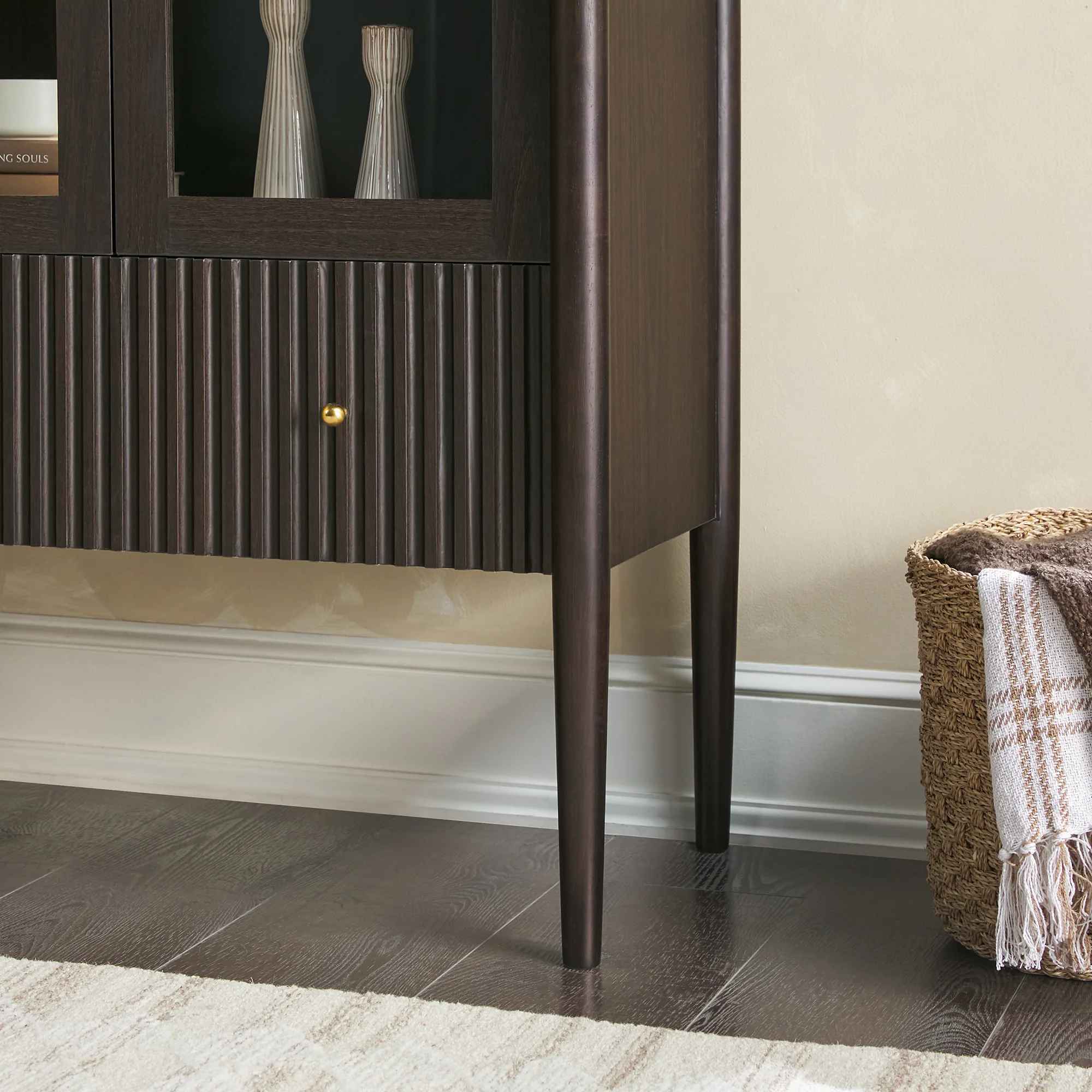 Samantha Modern Fluted Glass Cabinet Bookshelf - Image 12