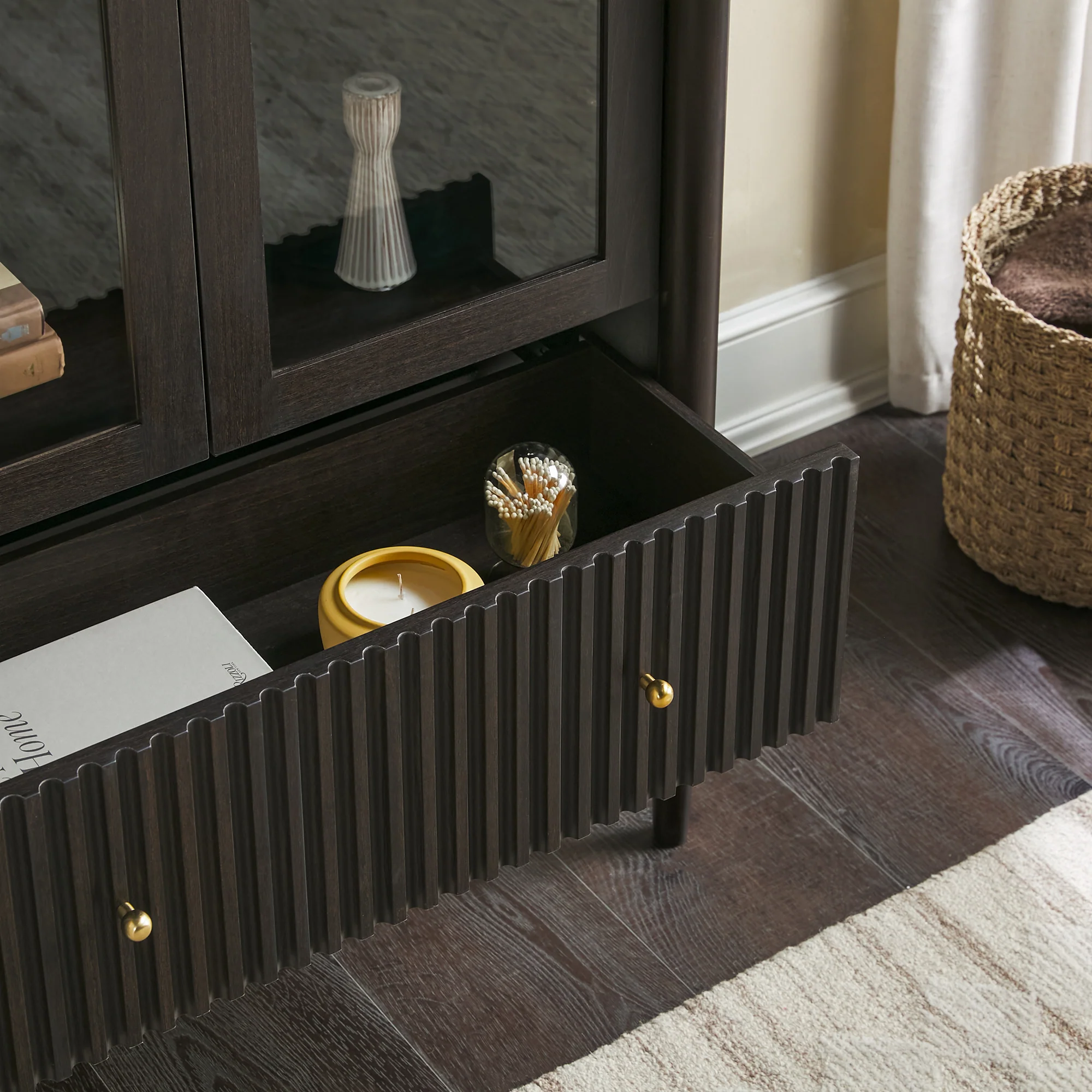 Samantha Modern Fluted Glass Cabinet Bookshelf - Image 15