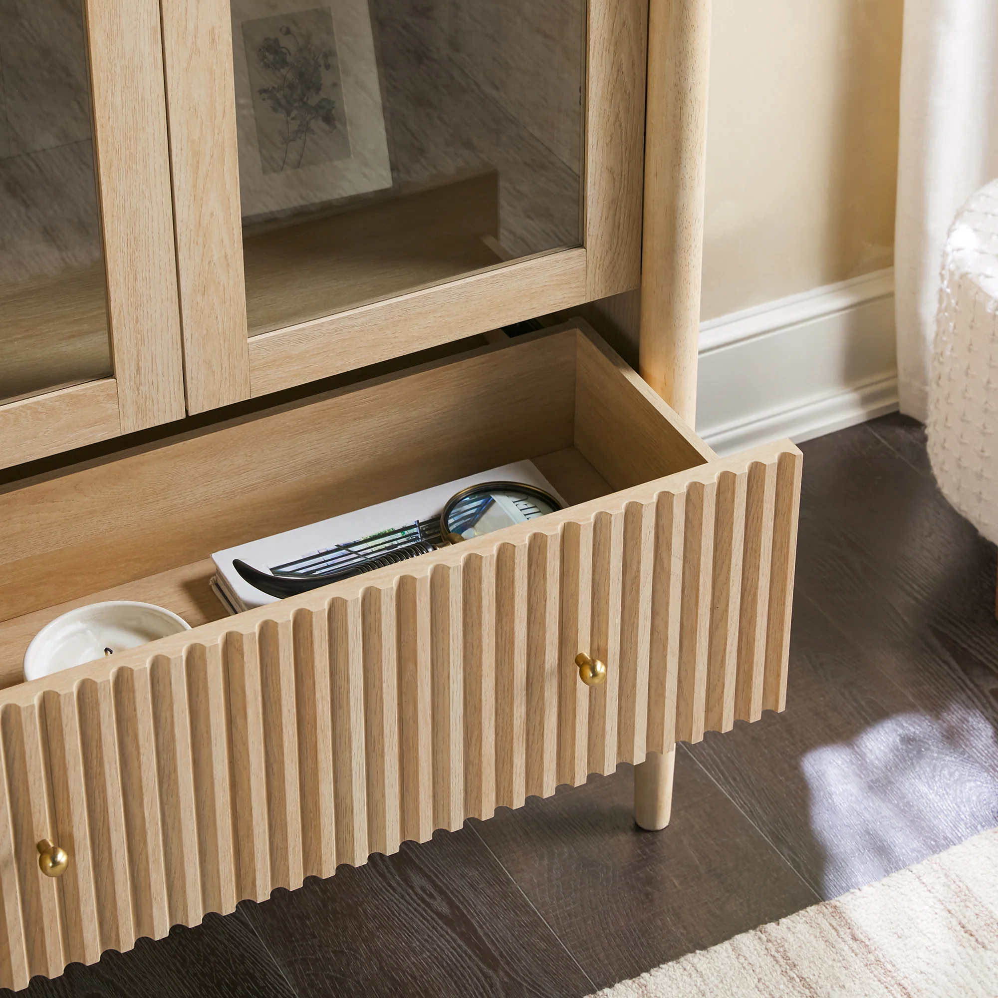 Samantha Modern Fluted Glass Cabinet Bookshelf - Image 8