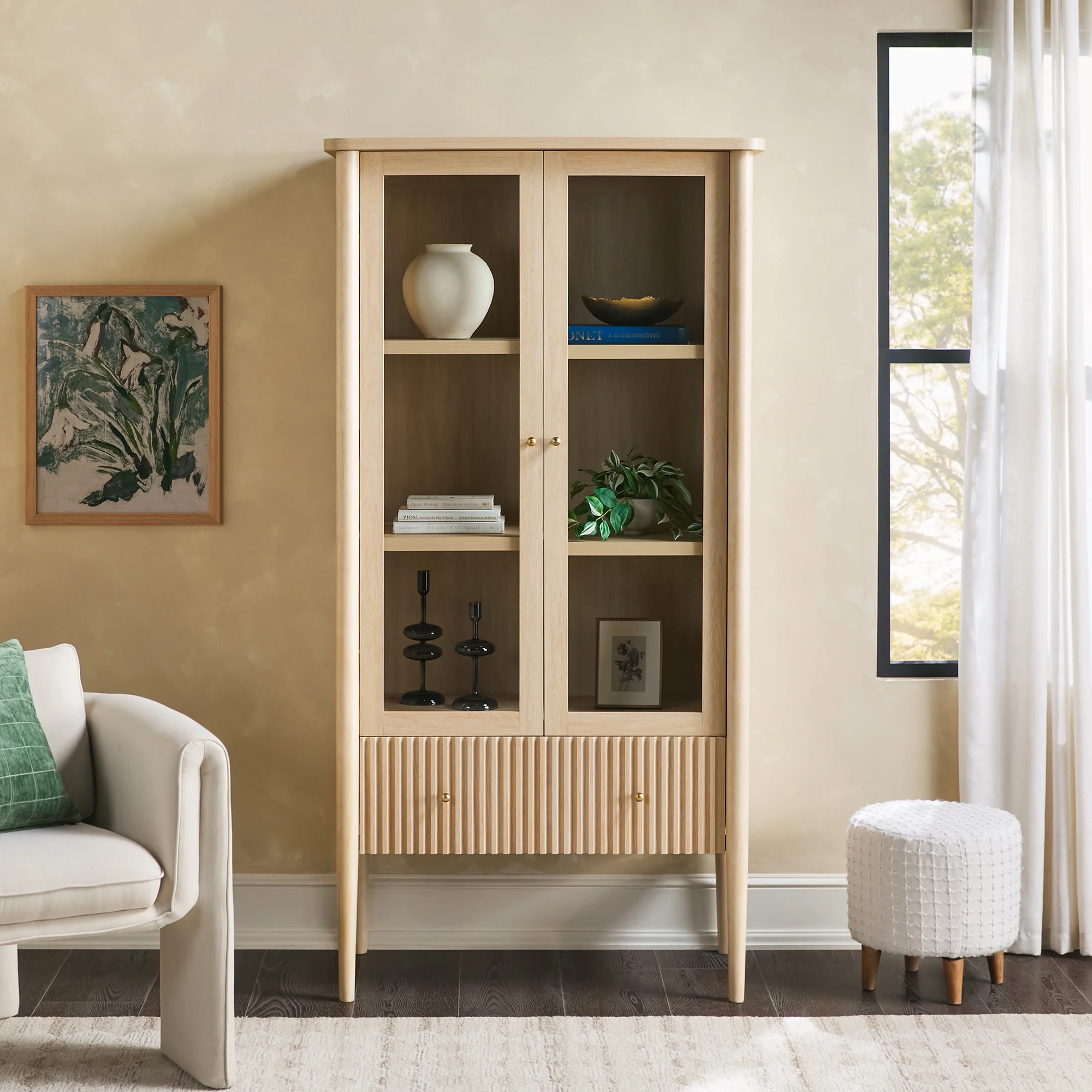 Samantha Modern Fluted Glass Cabinet Bookshelf - Image 9
