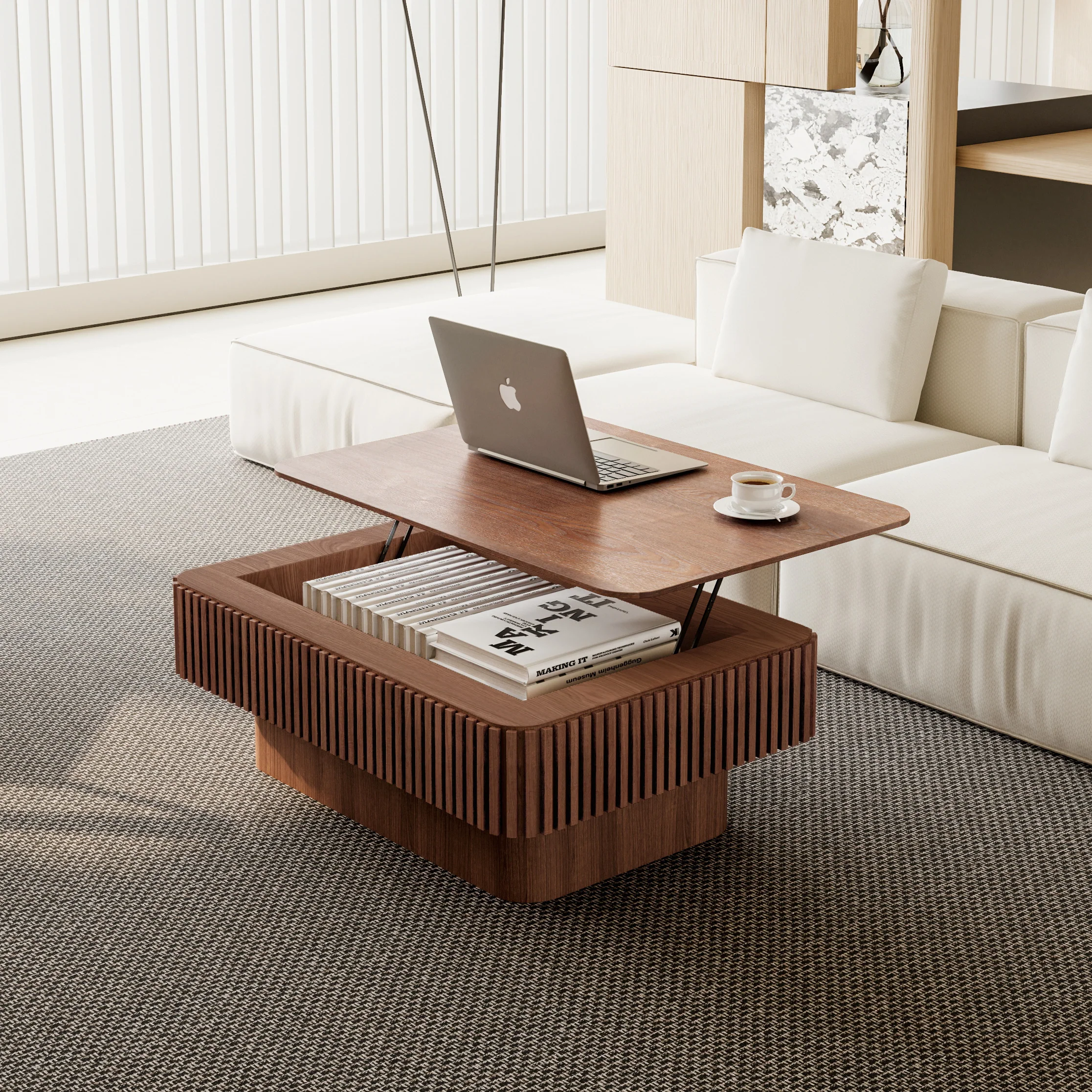 Modern Fluted Lift-top 38.6' Coffee Table - Image 3