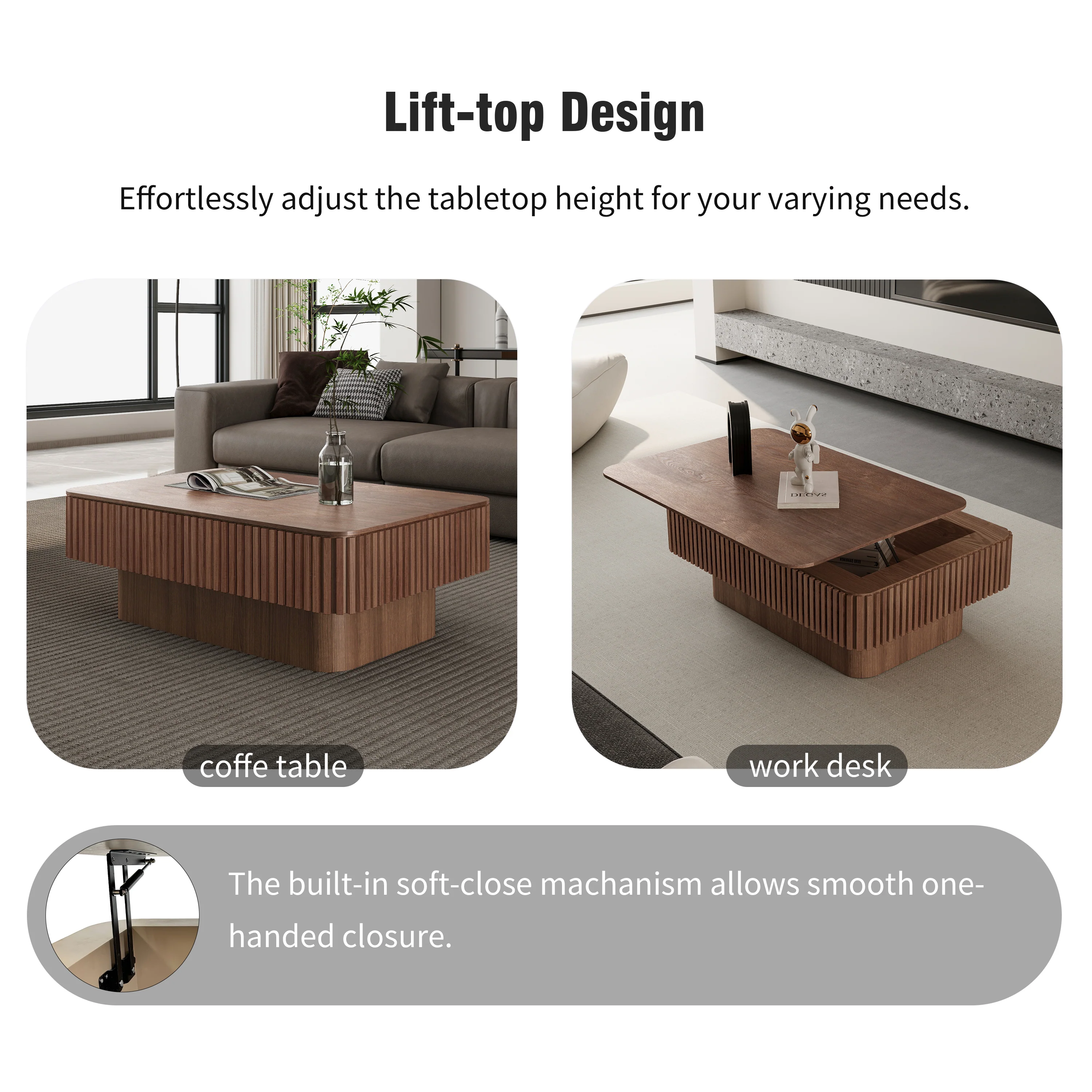 Modern Fluted Lift-top 38.6' Coffee Table - Image 9