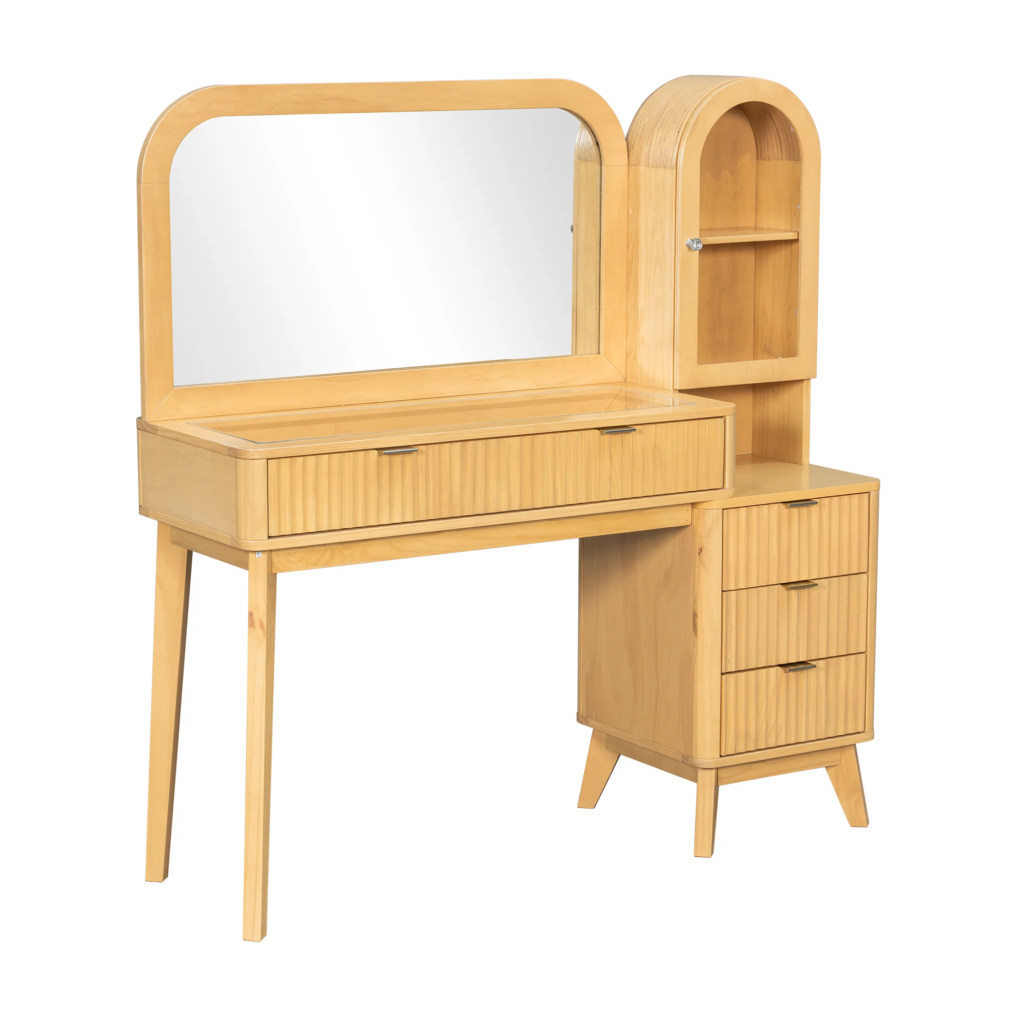 Modern Fluted Makeup Vanity Desk with Storage & Charging Station - Image 14