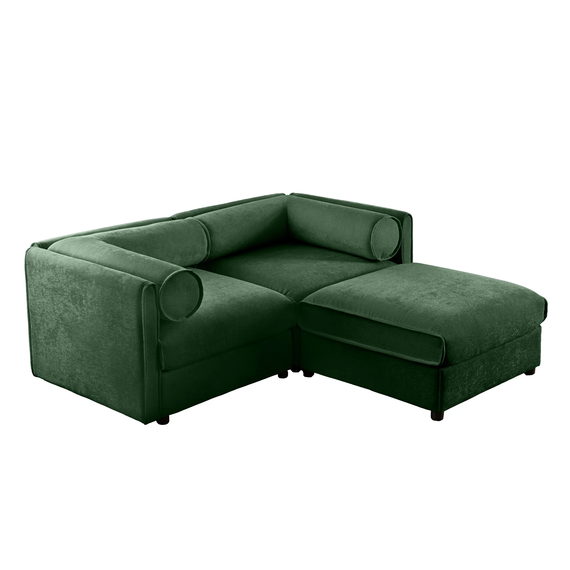 Walker Edison | Modern Green Chenille 2-Seater Loveseat Sofa with Ottoman Storage - Image 12