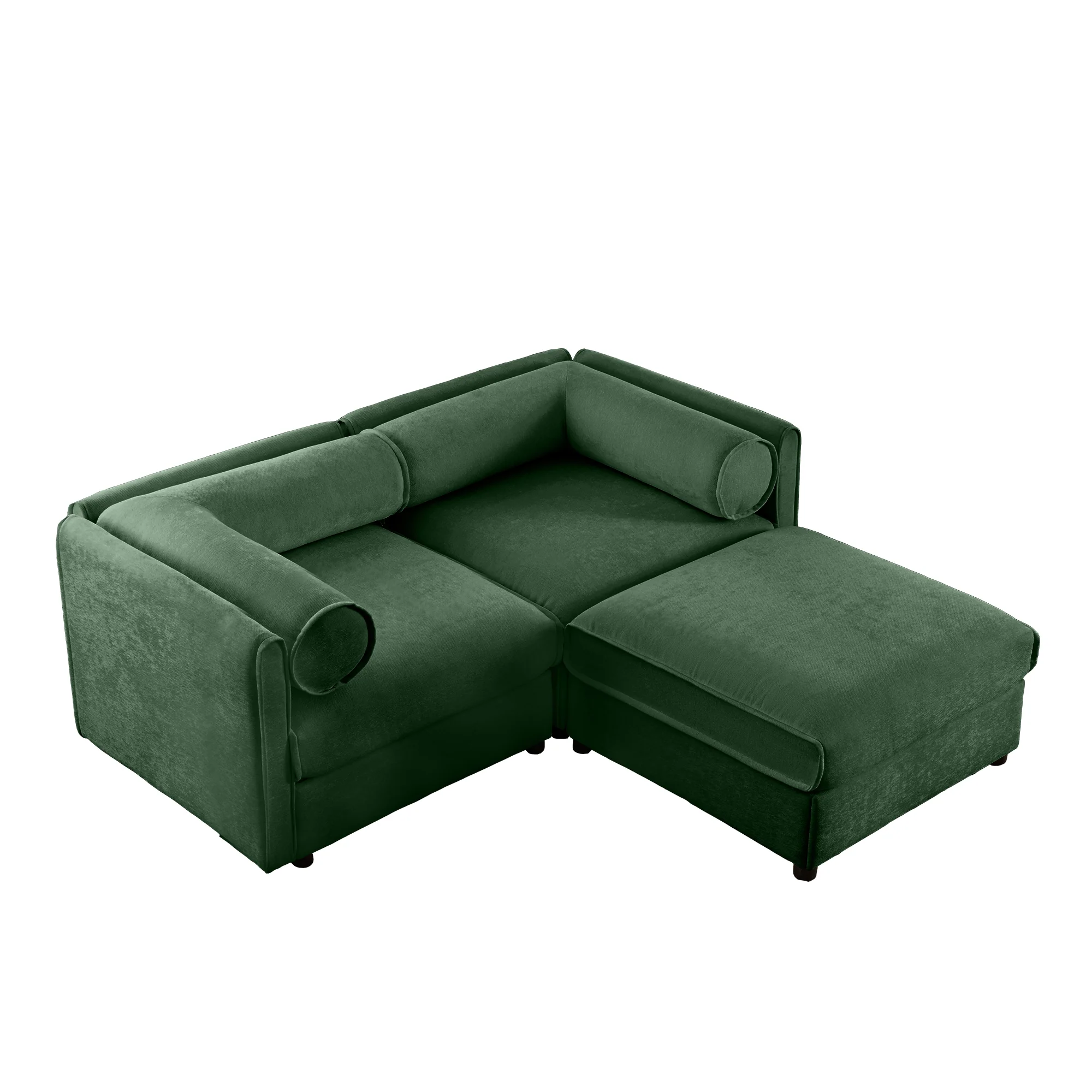 Walker Edison | Modern Green Chenille 2-Seater Loveseat Sofa with Ottoman Storage - Image 13