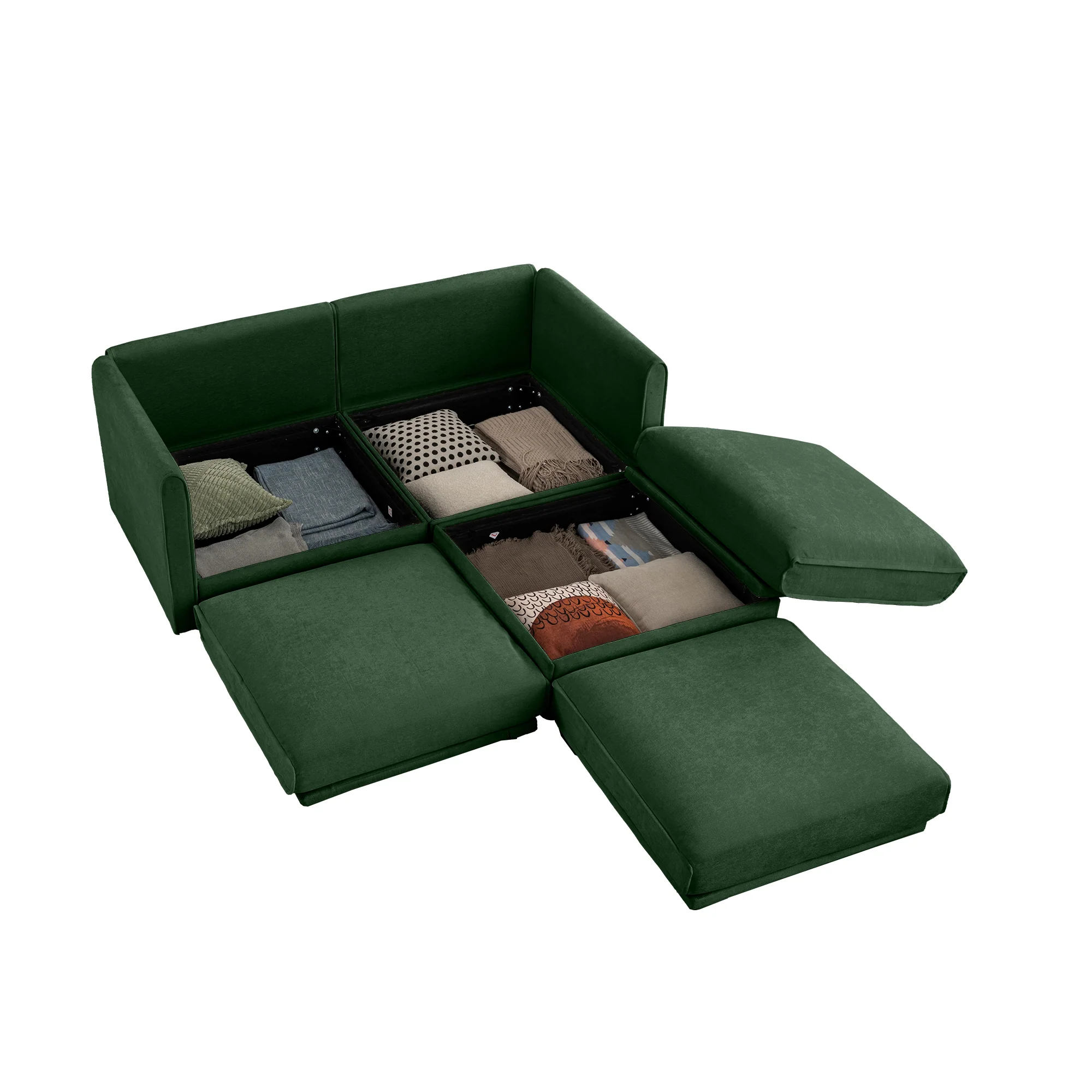 Walker Edison | Modern Green Chenille 2-Seater Loveseat Sofa with Ottoman Storage - Image 16