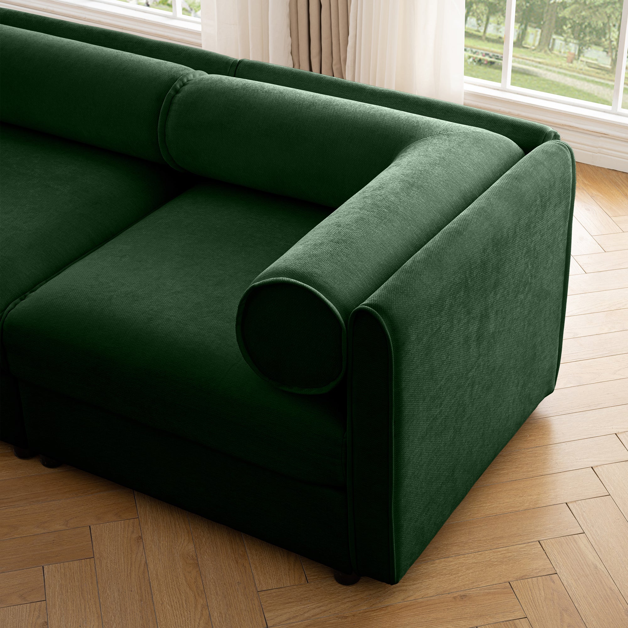 Walker Edison | Modern Green Chenille 2-Seater Loveseat Sofa with Ottoman Storage - Image 2