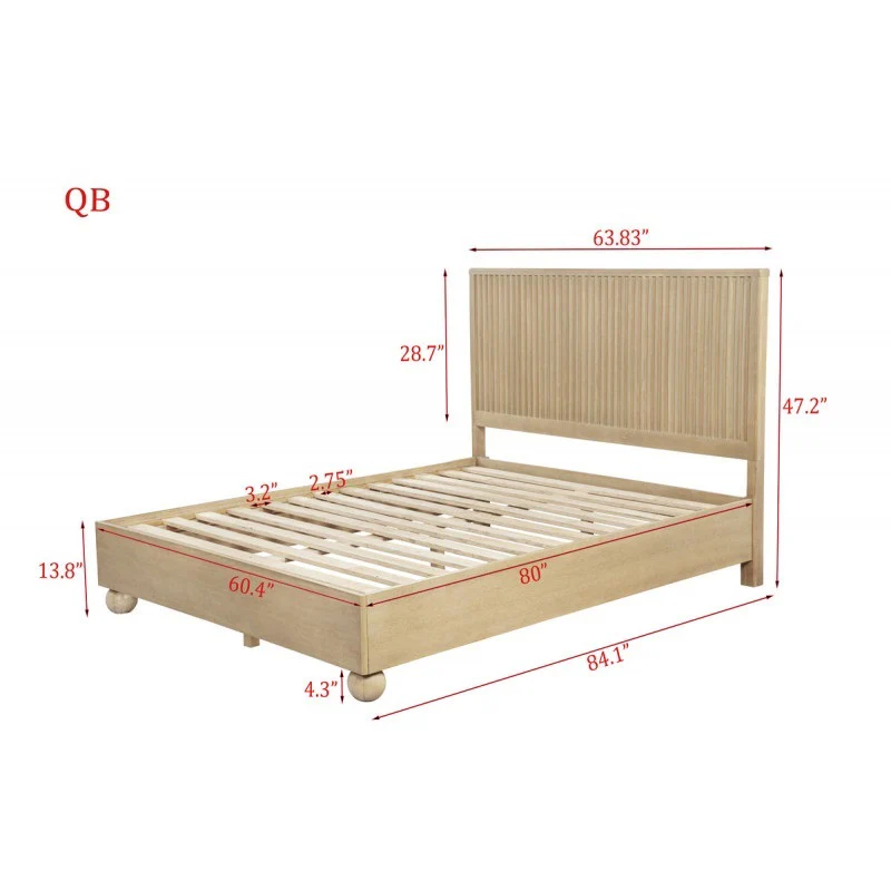 Modern Minimalist Fluted Panels Headboard Wooden Bedframe - Image 3