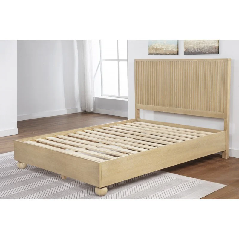 Modern Minimalist Fluted Panels Headboard Wooden Bedframe - Image 4