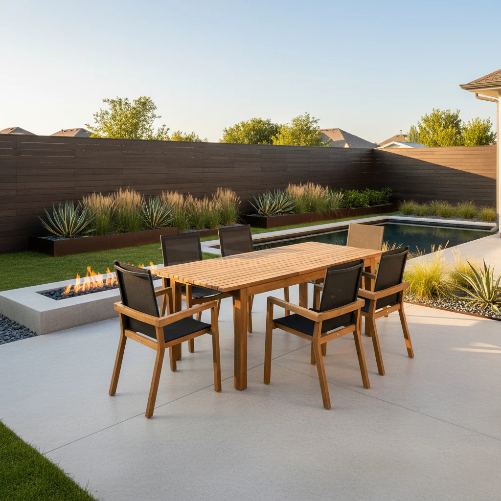 Modern Outdoor Dining Wood Teak Set, Seats 6 with Table