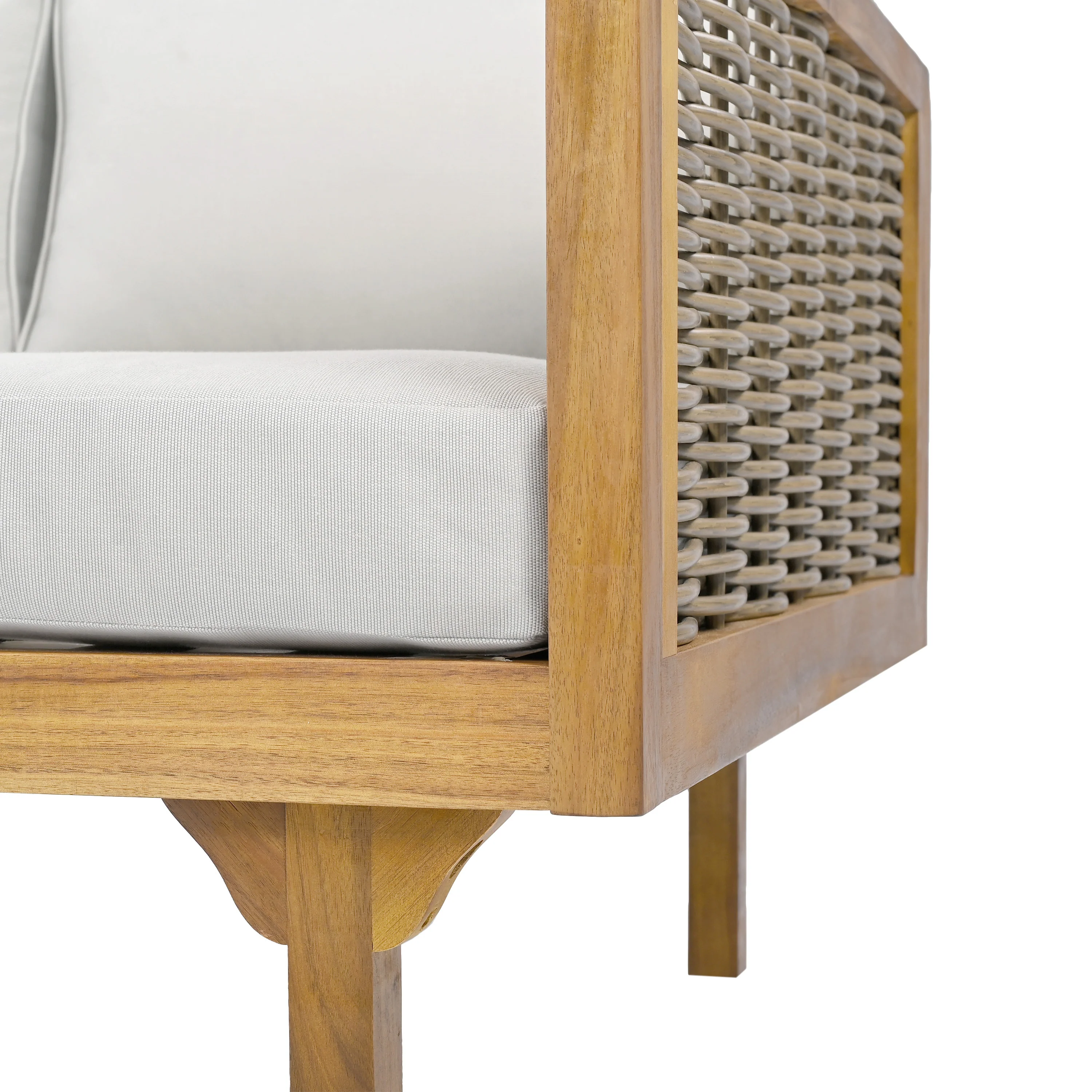Walker Edison | Modern Outdoor Teak Rattan Deep Seat Daybed - Image 10