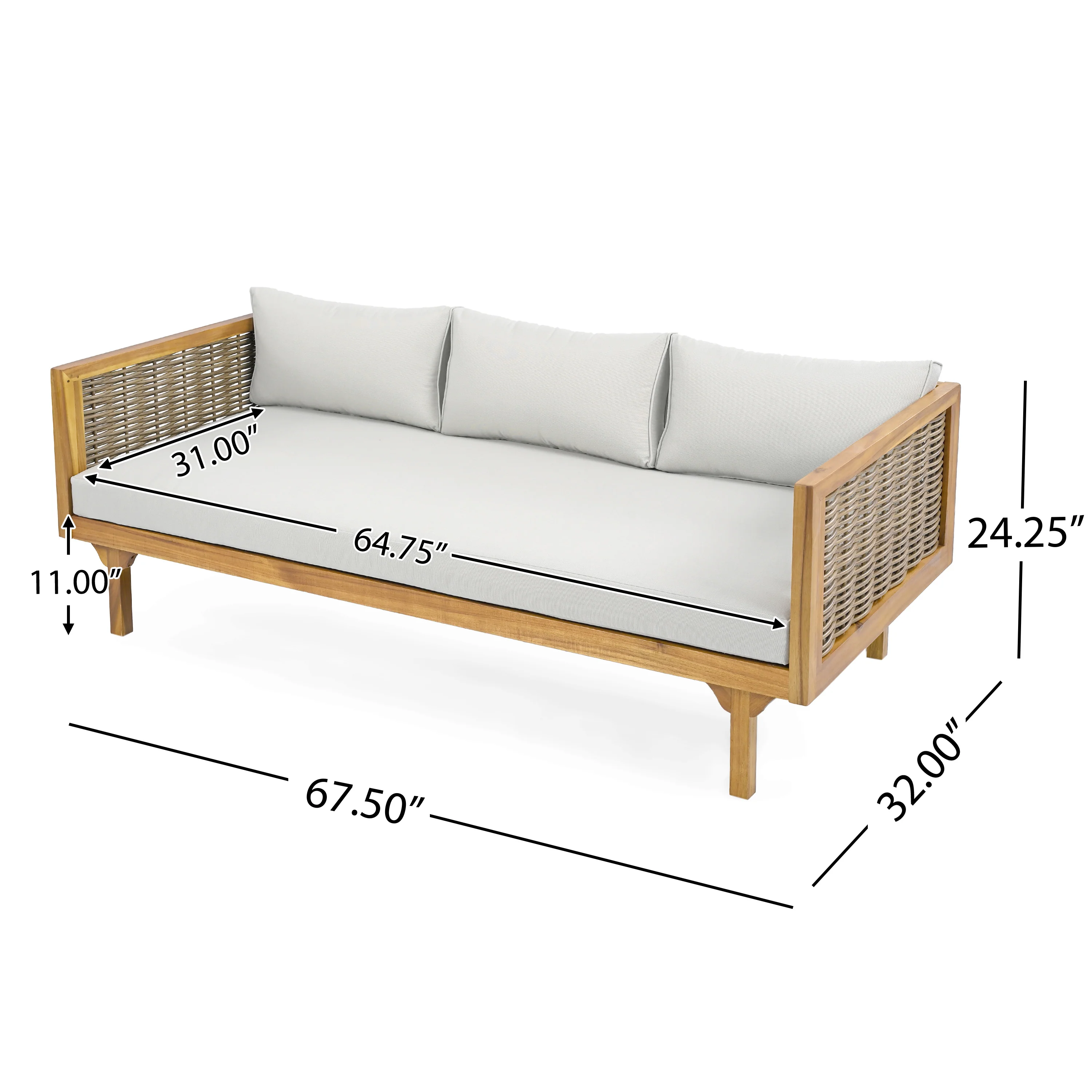 Walker Edison | Modern Outdoor Teak Rattan Deep Seat Daybed - Image 4