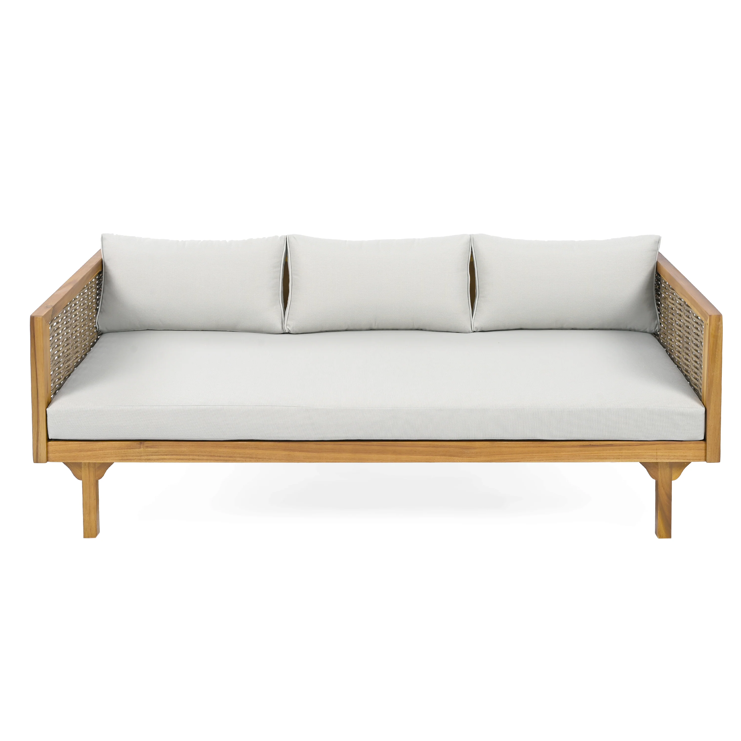 Walker Edison | Modern Outdoor Teak Rattan Deep Seat Daybed - Image 5