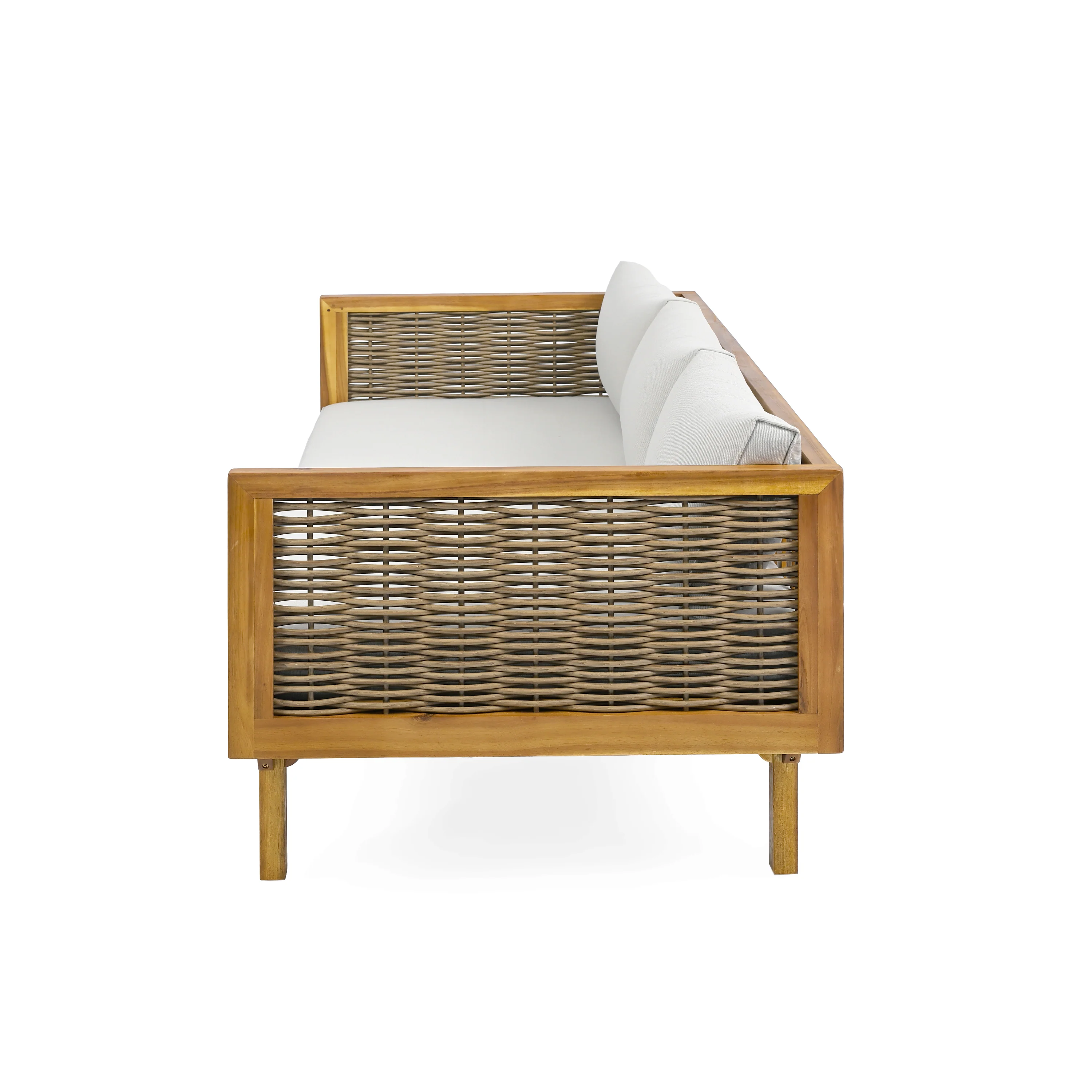Walker Edison | Modern Outdoor Teak Rattan Deep Seat Daybed - Image 7