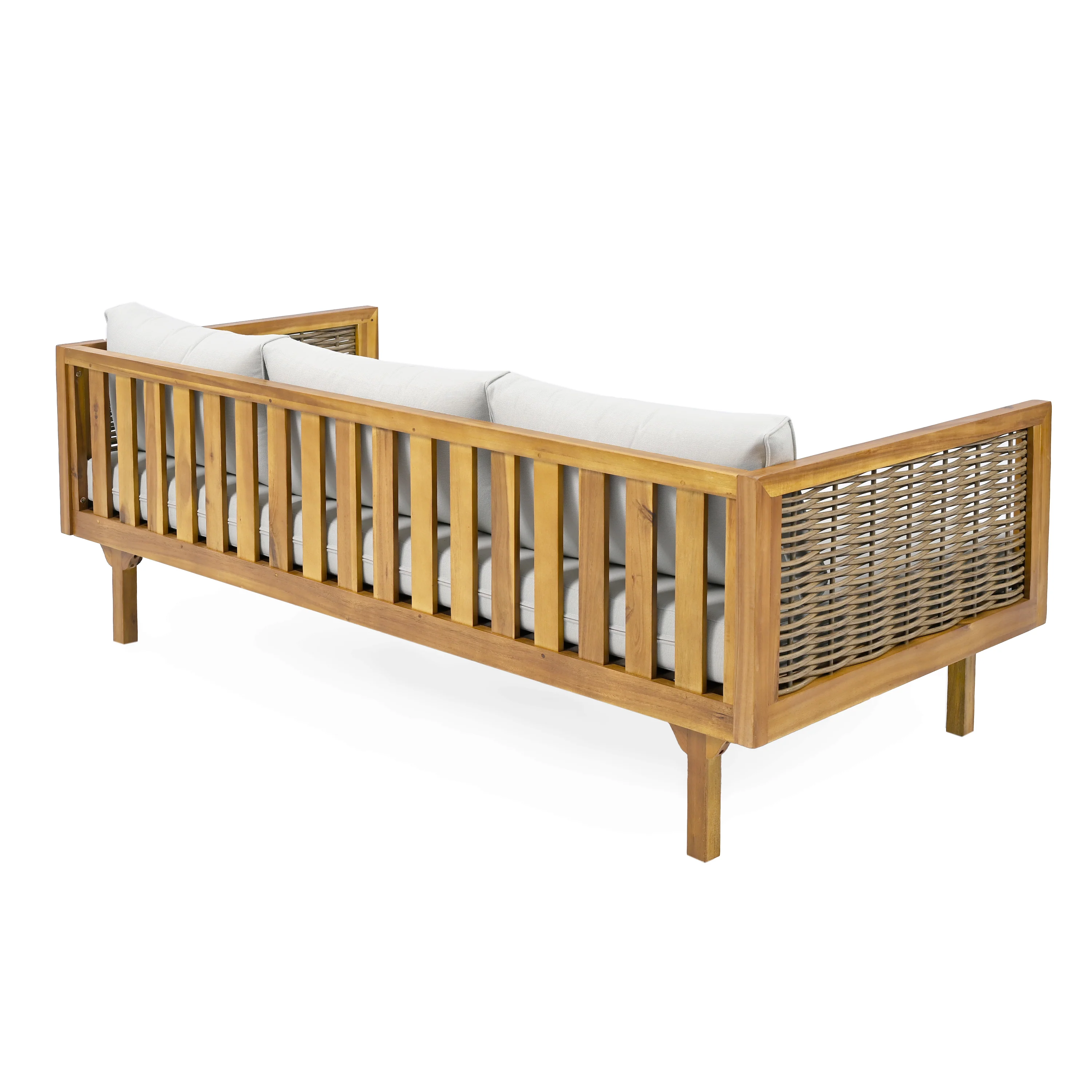 Walker Edison | Modern Outdoor Teak Rattan Deep Seat Daybed - Image 8