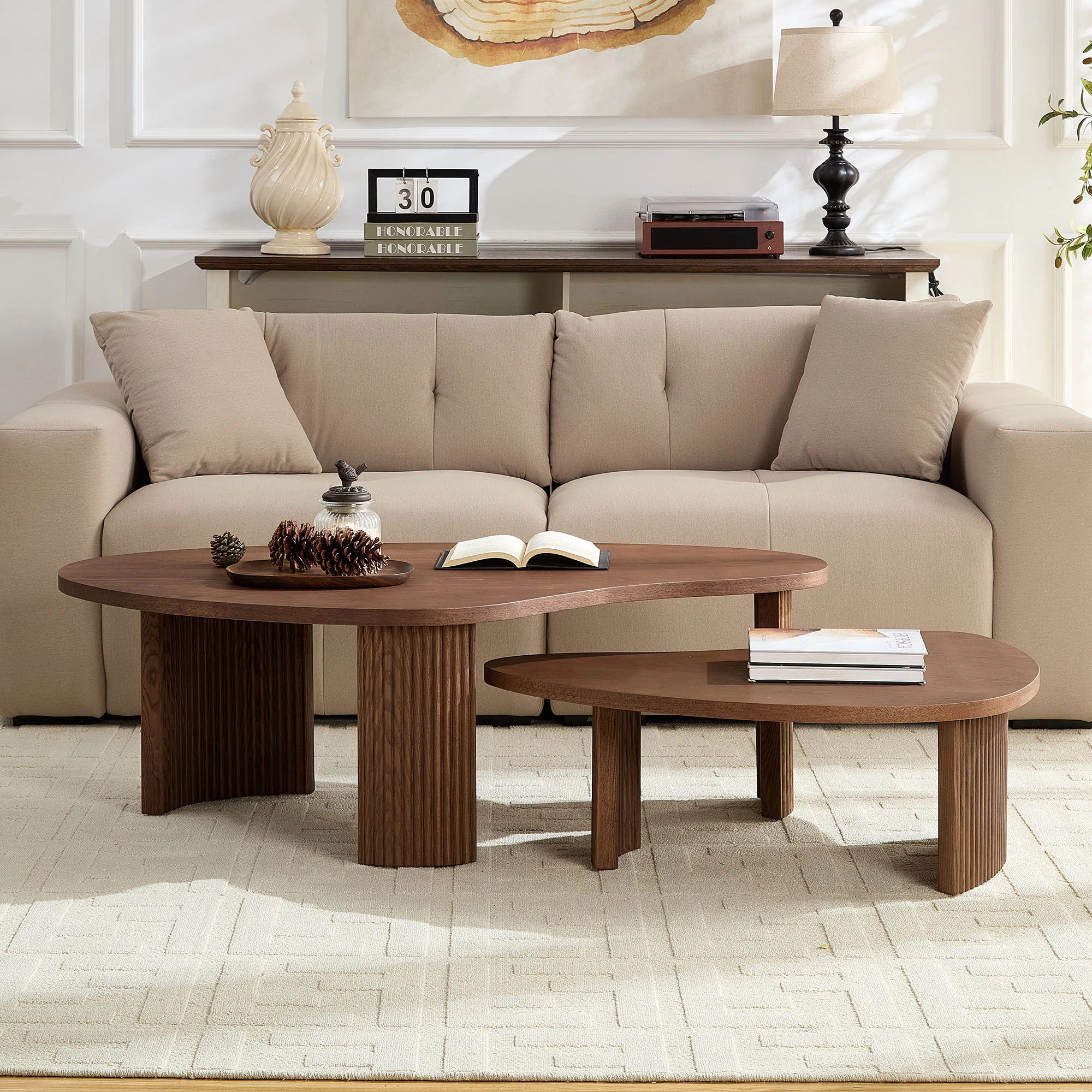 Modern Reeded Cloud Shape 2 Piece Coffee Table Set - Image 2