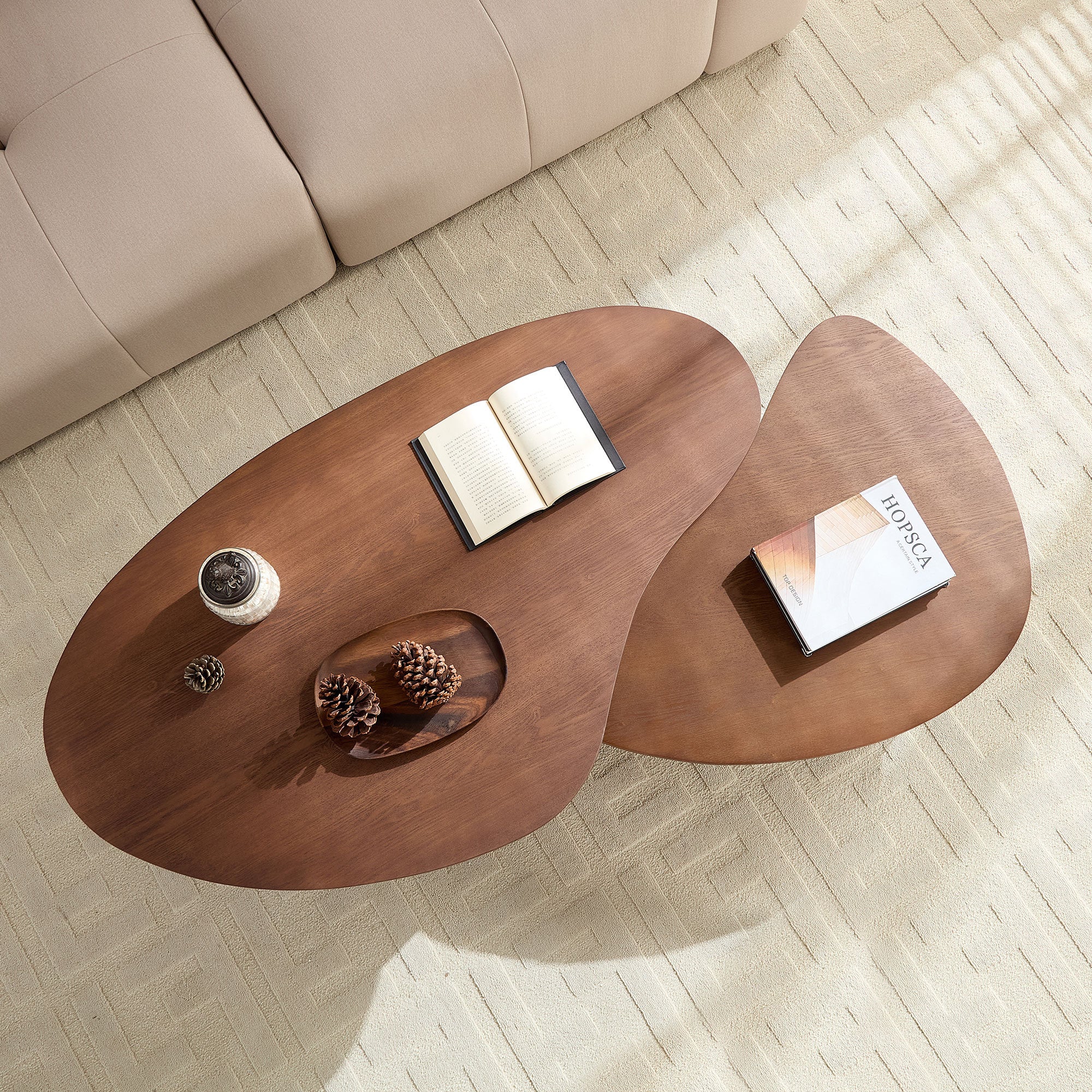 Modern Reeded Cloud Shape 2 Piece Coffee Table Set - Image 4