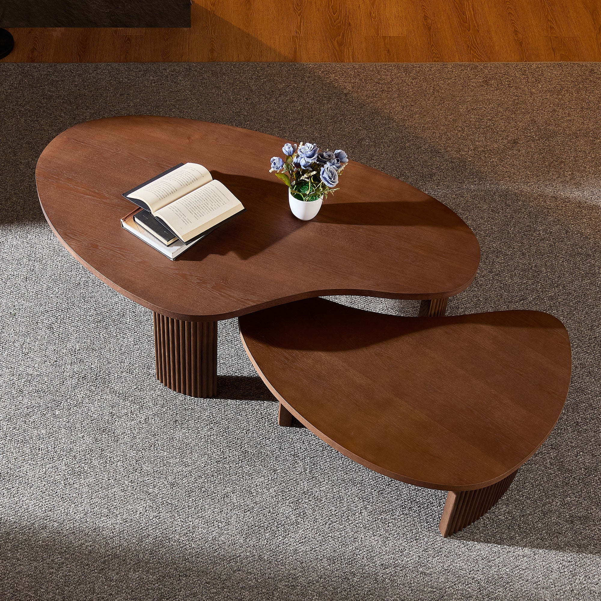 Modern Reeded Cloud Shape 2 Piece Coffee Table Set - Image 7