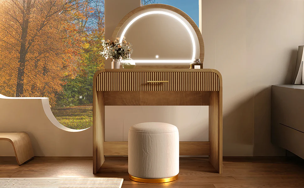 Walker Edison | Modern Reeded Curve Design Makeup Vanity Table - Image 20
