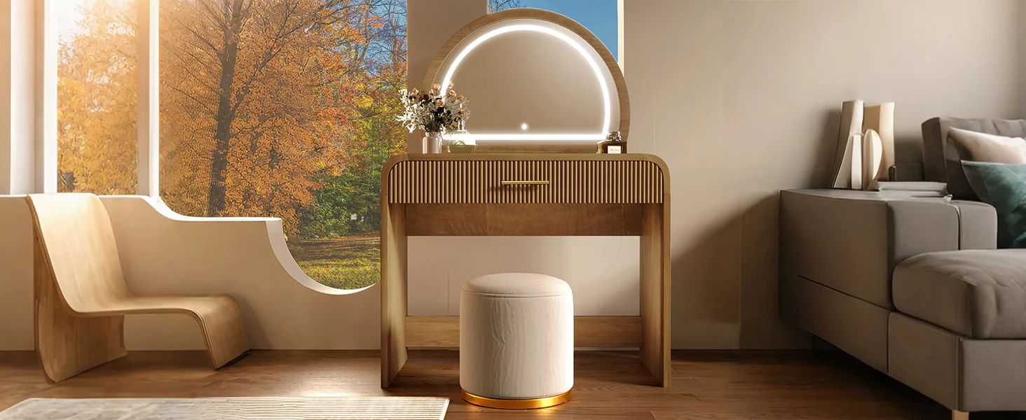 Walker Edison | Modern Reeded Curve Design Makeup Vanity Table - Image 21