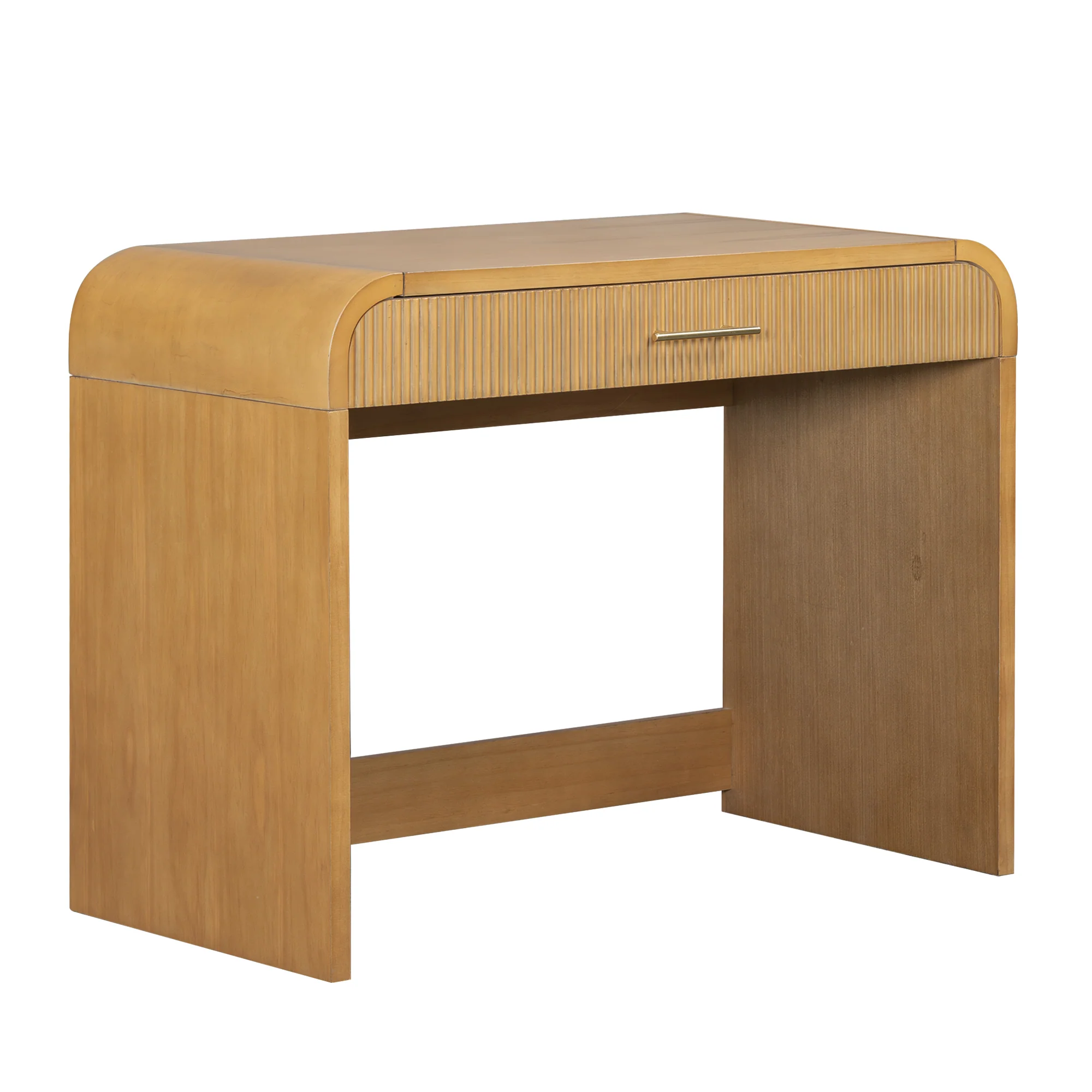 Walker Edison | Natural Reeded Curve Design Makeup Vanity Desk with Mirror - Image 18