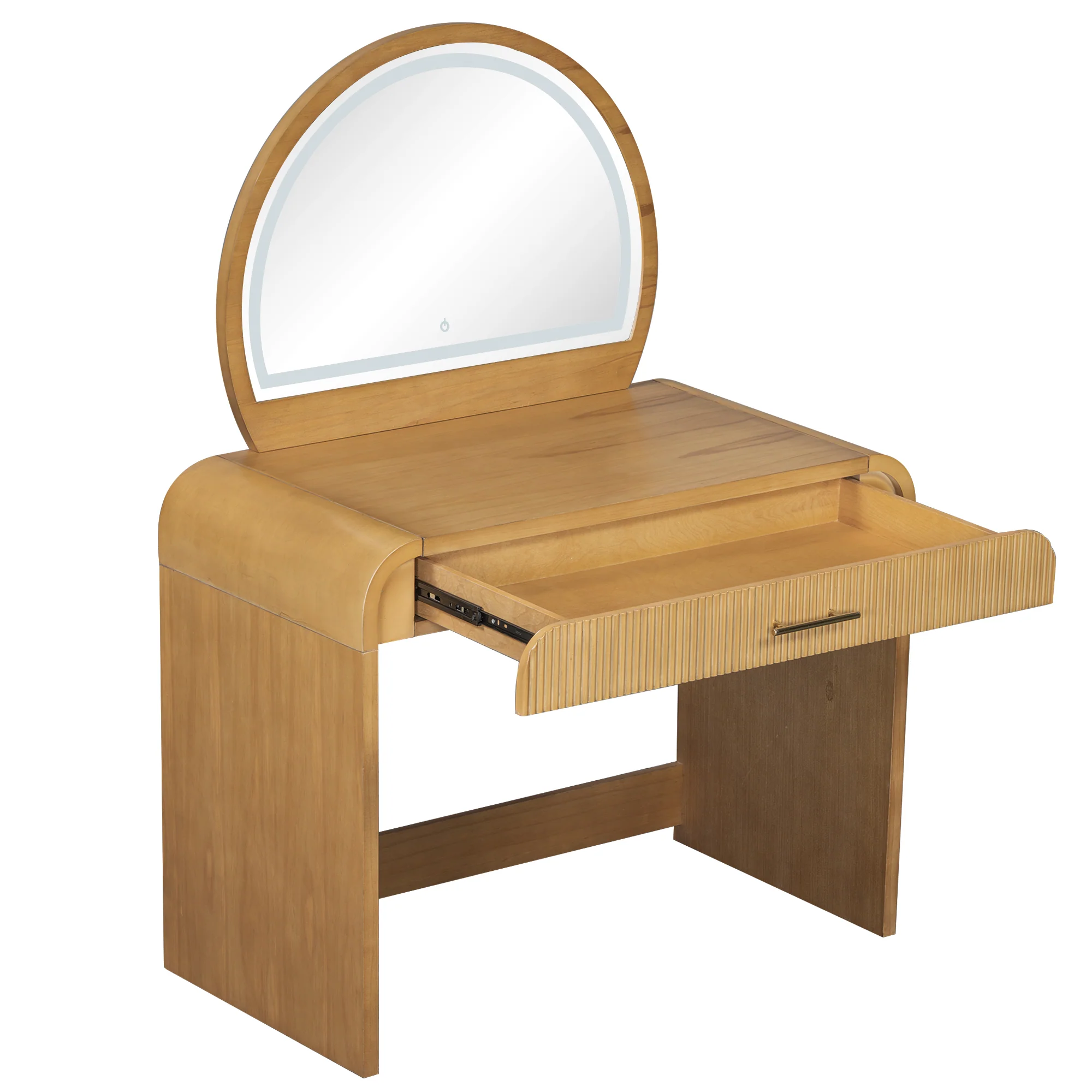 Walker Edison | Natural Reeded Curve Design Makeup Vanity Desk with Mirror - Image 17