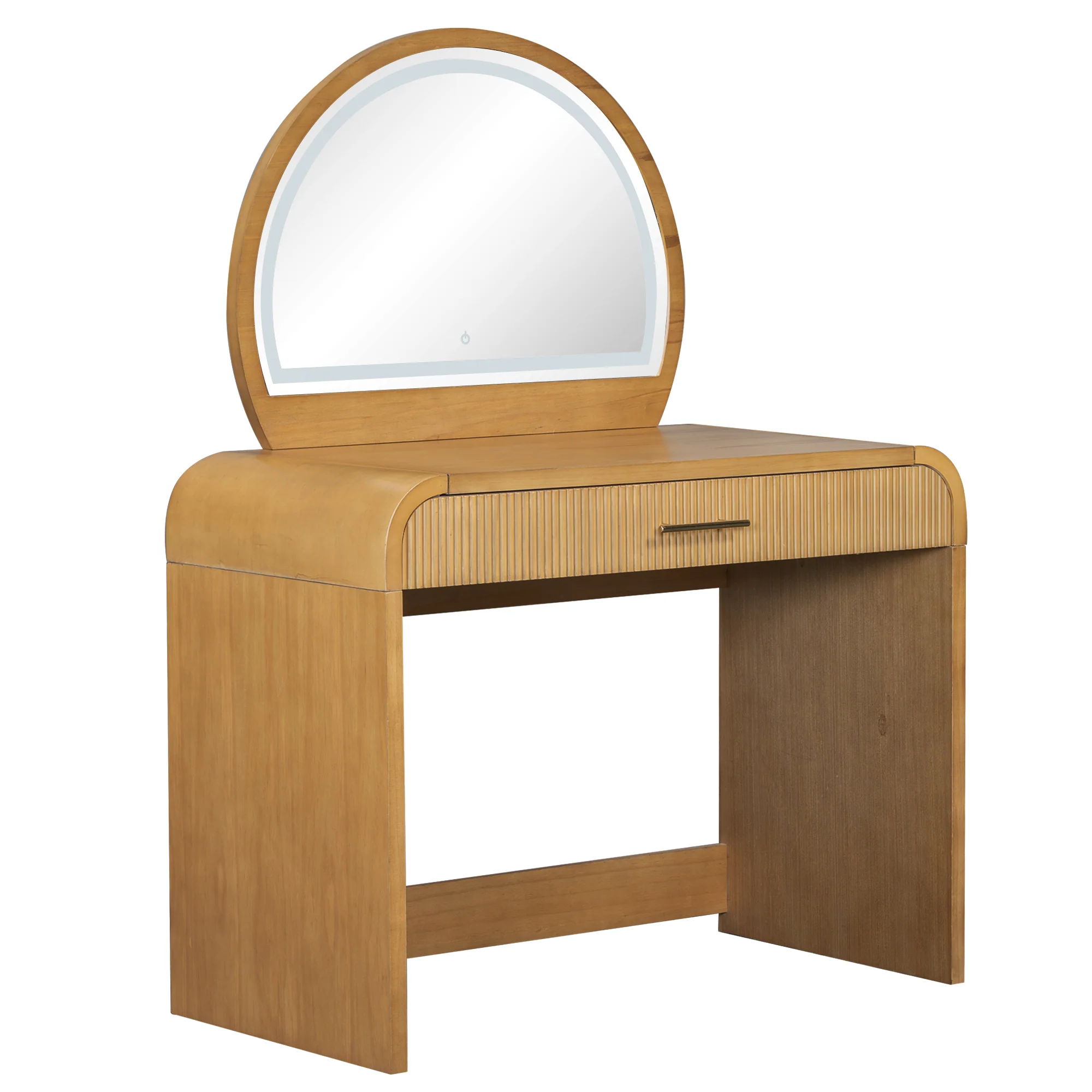 Walker Edison | Natural Reeded Curve Design Makeup Vanity Desk with Mirror - Image 16