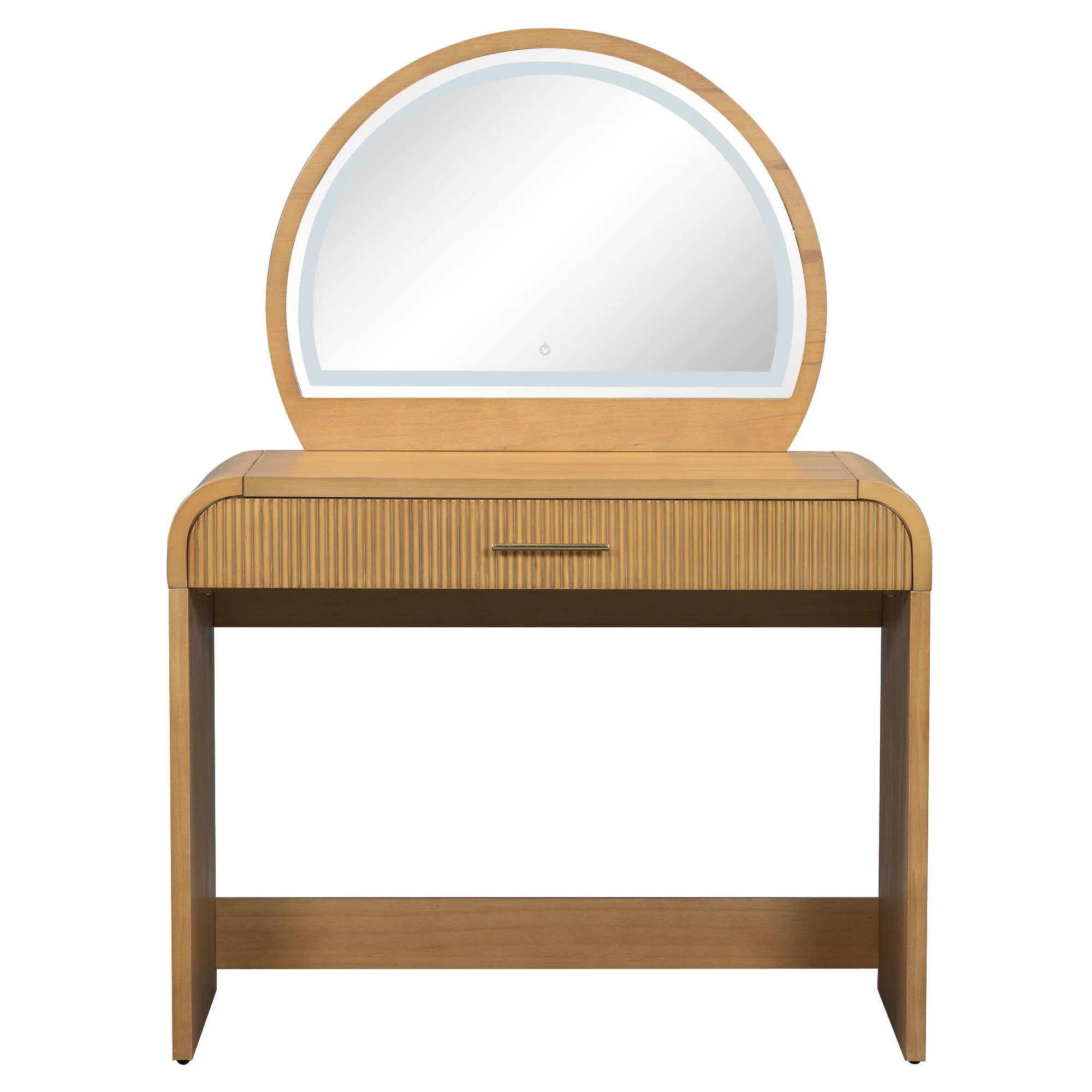 Walker Edison | Natural Reeded Curve Design Makeup Vanity Desk with Mirror - Image 15