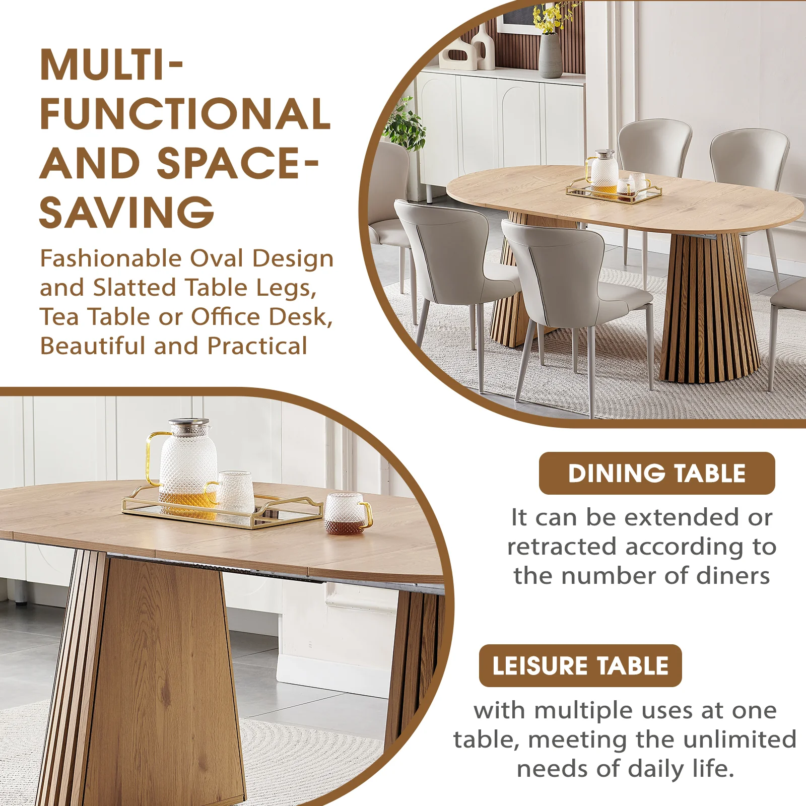 Walker Edison | Modern Reeded Oval Extendable Wooden Dining Table - Image 15