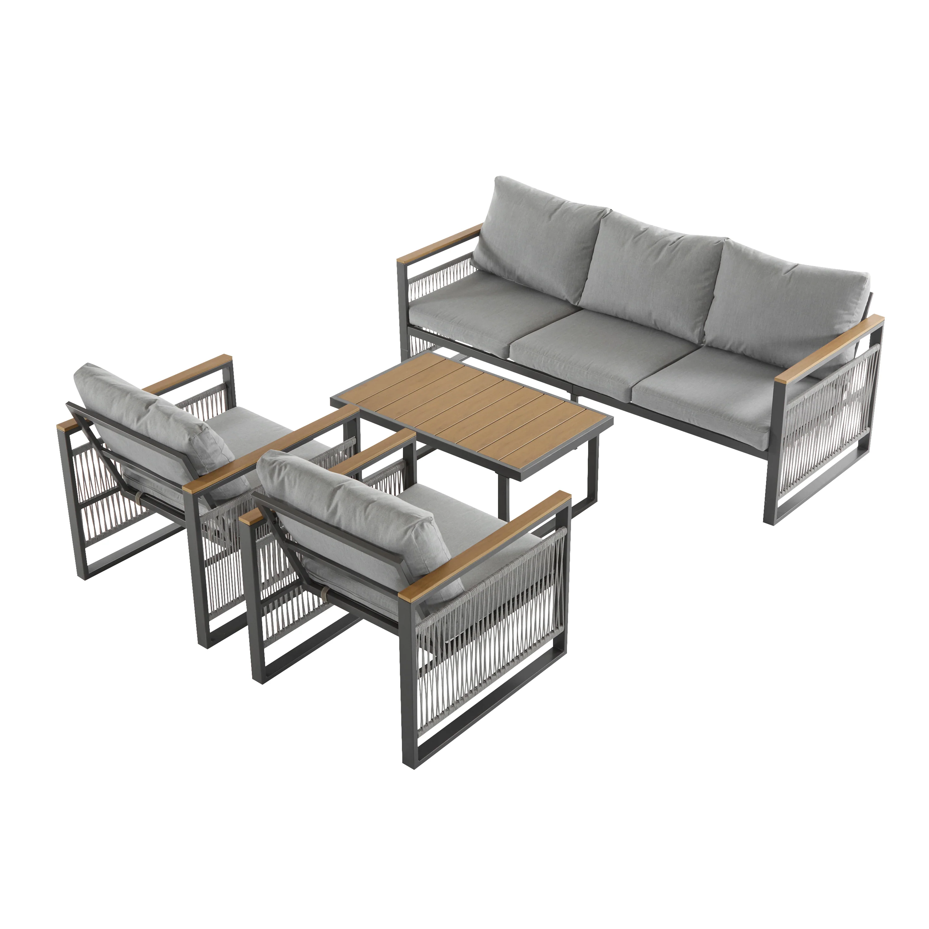 Modern Rope Design Outdoor Patio Sofa Set with Cushion & Table - Image 4