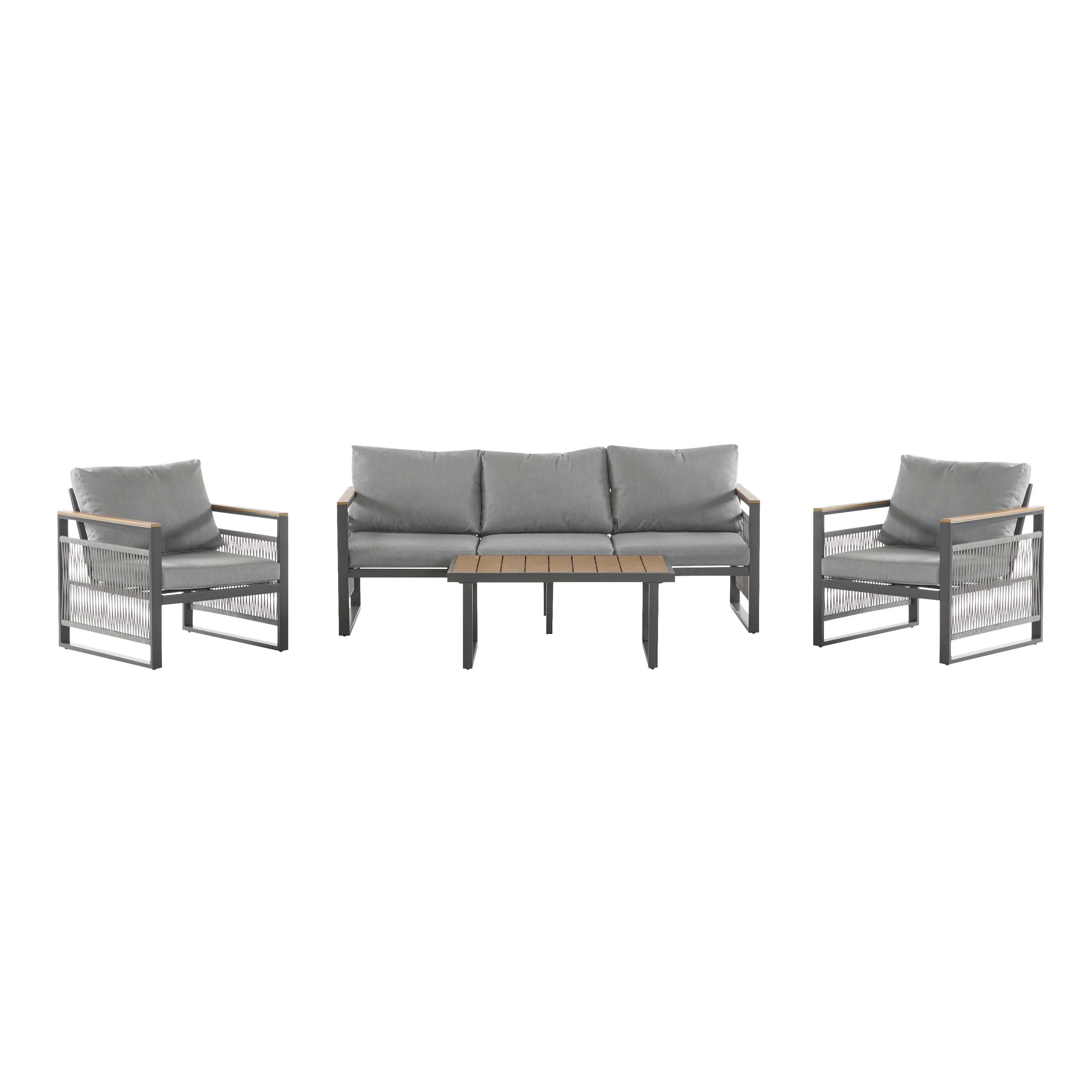 Modern Rope Design Outdoor Patio Sofa Set with Cushion & Table - Image 5
