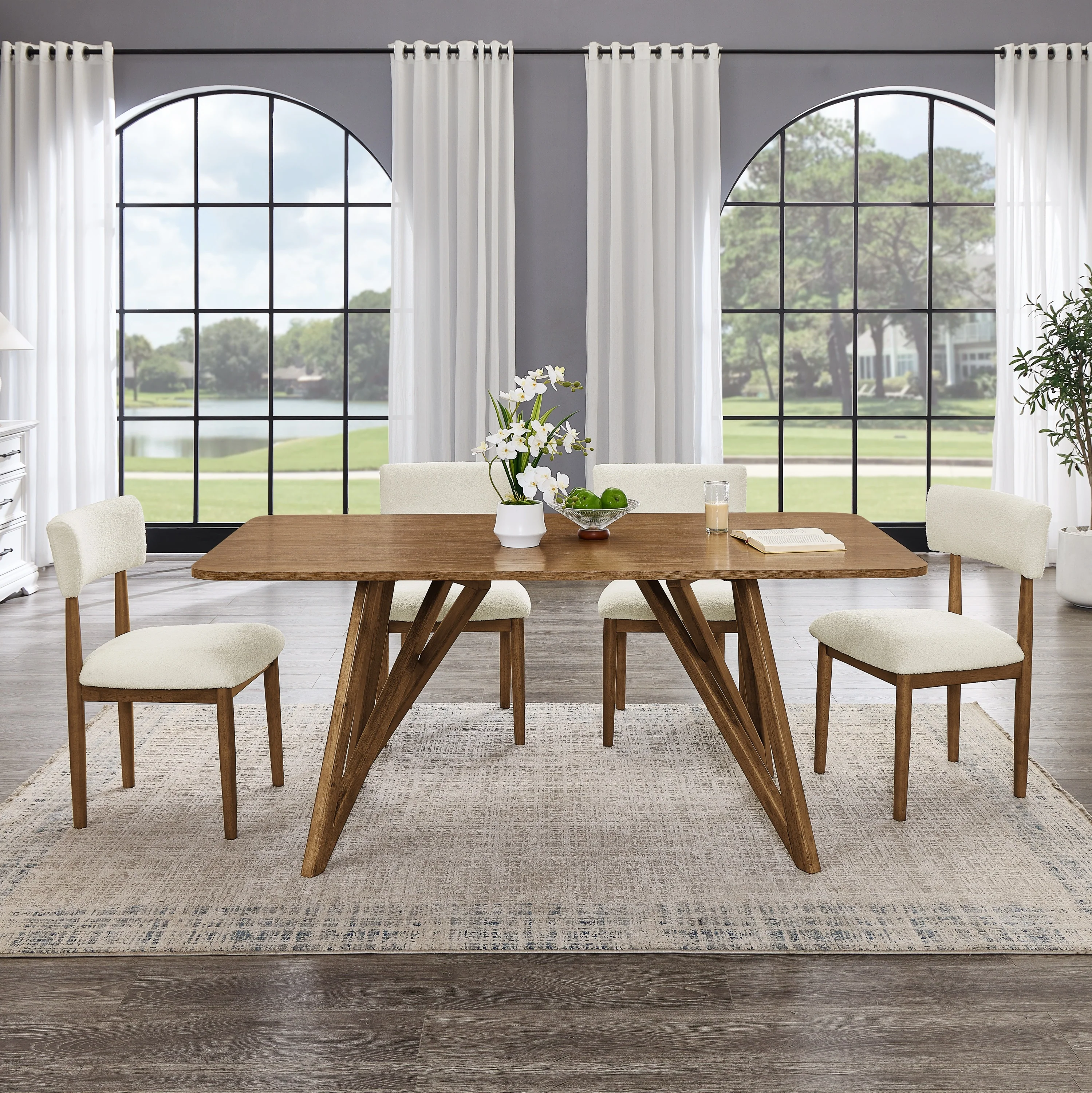 Modern Scandinavian 5-Piece Dining Set with Dining Table and 4 Boucle Chairs - Image 2