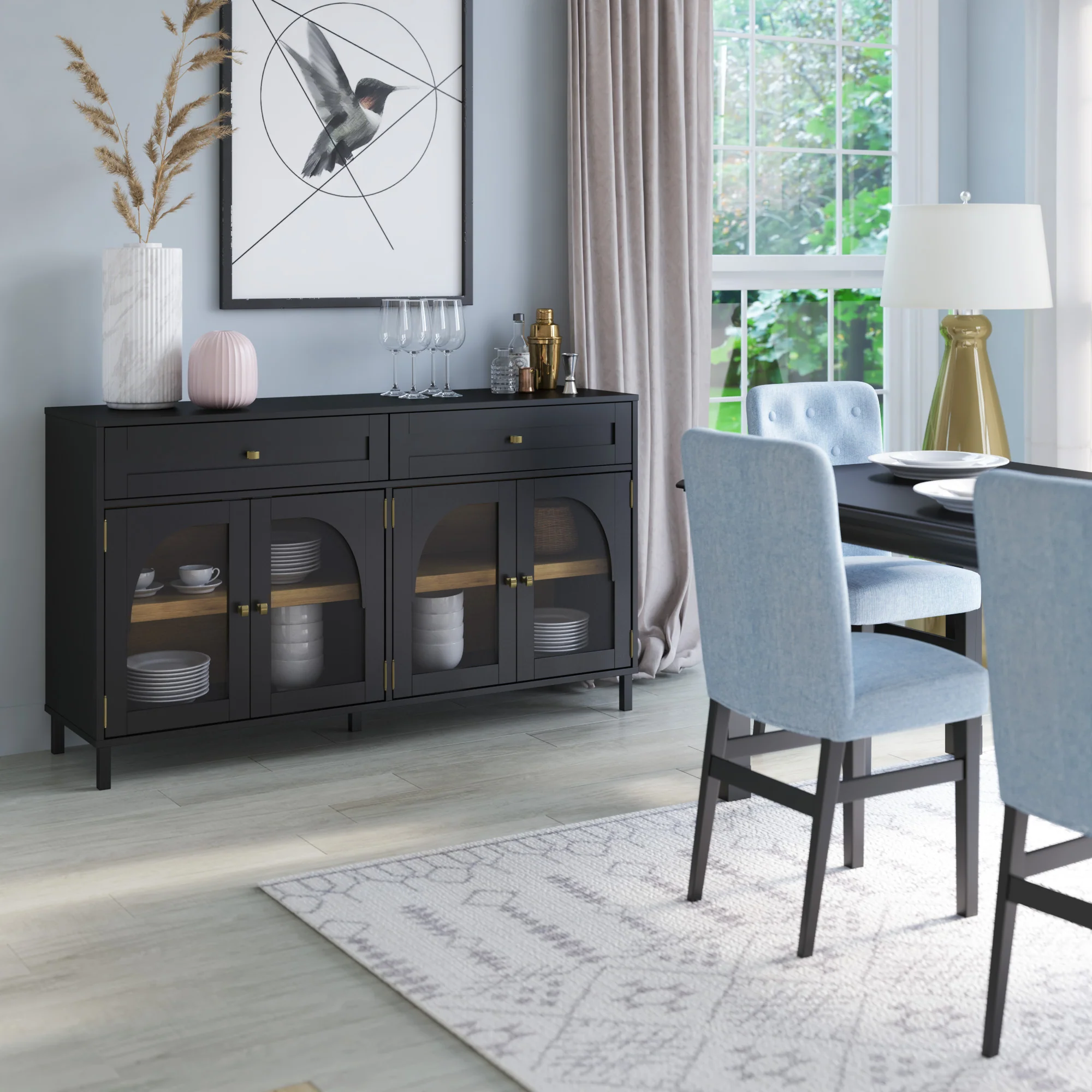 Modern Two‑Tone Double Glass‑Door Cabinets Buffet Sideboard