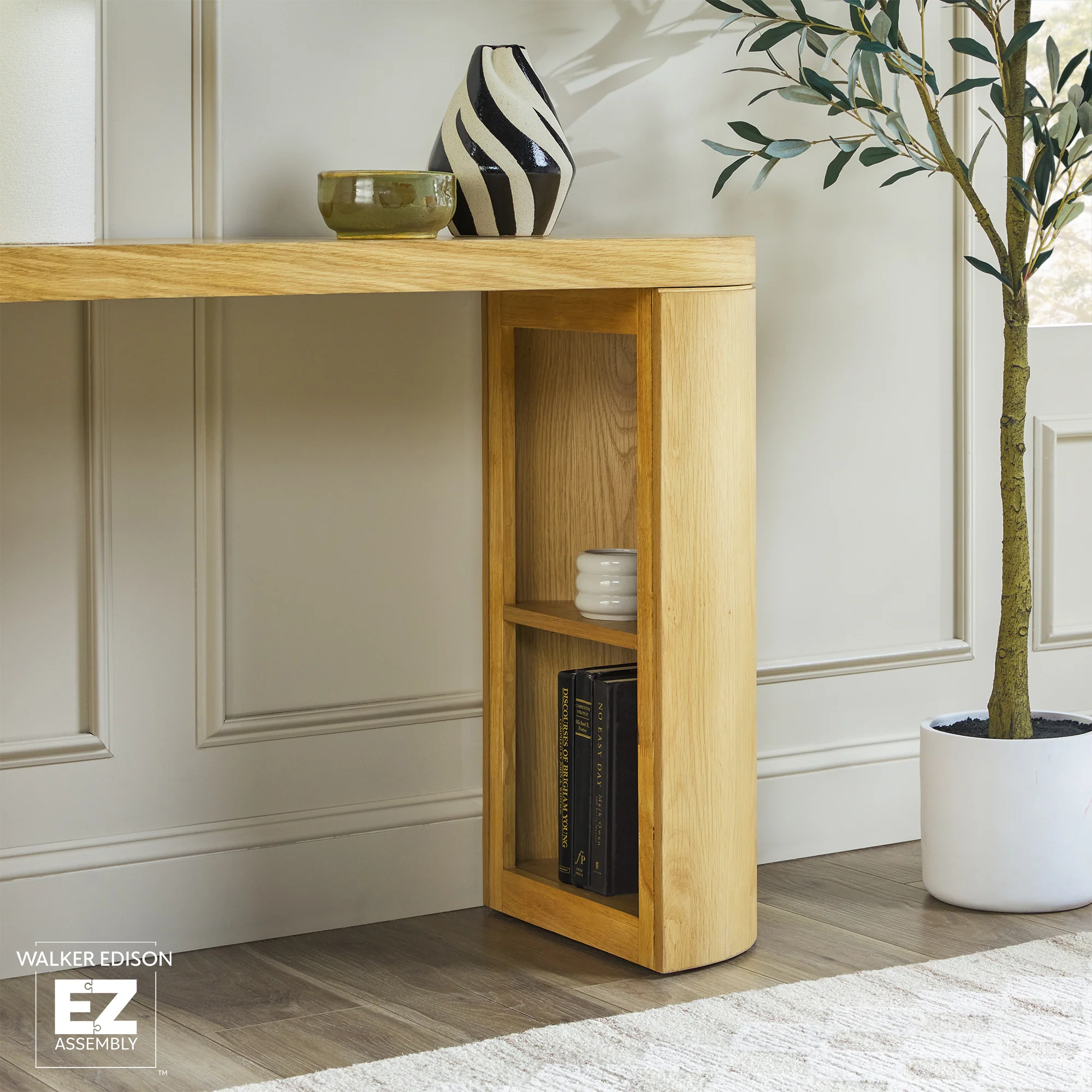 Maya 48" Modern Easy Assembly Oak Wood Veneer Console Entry Table with Storage - Image 13