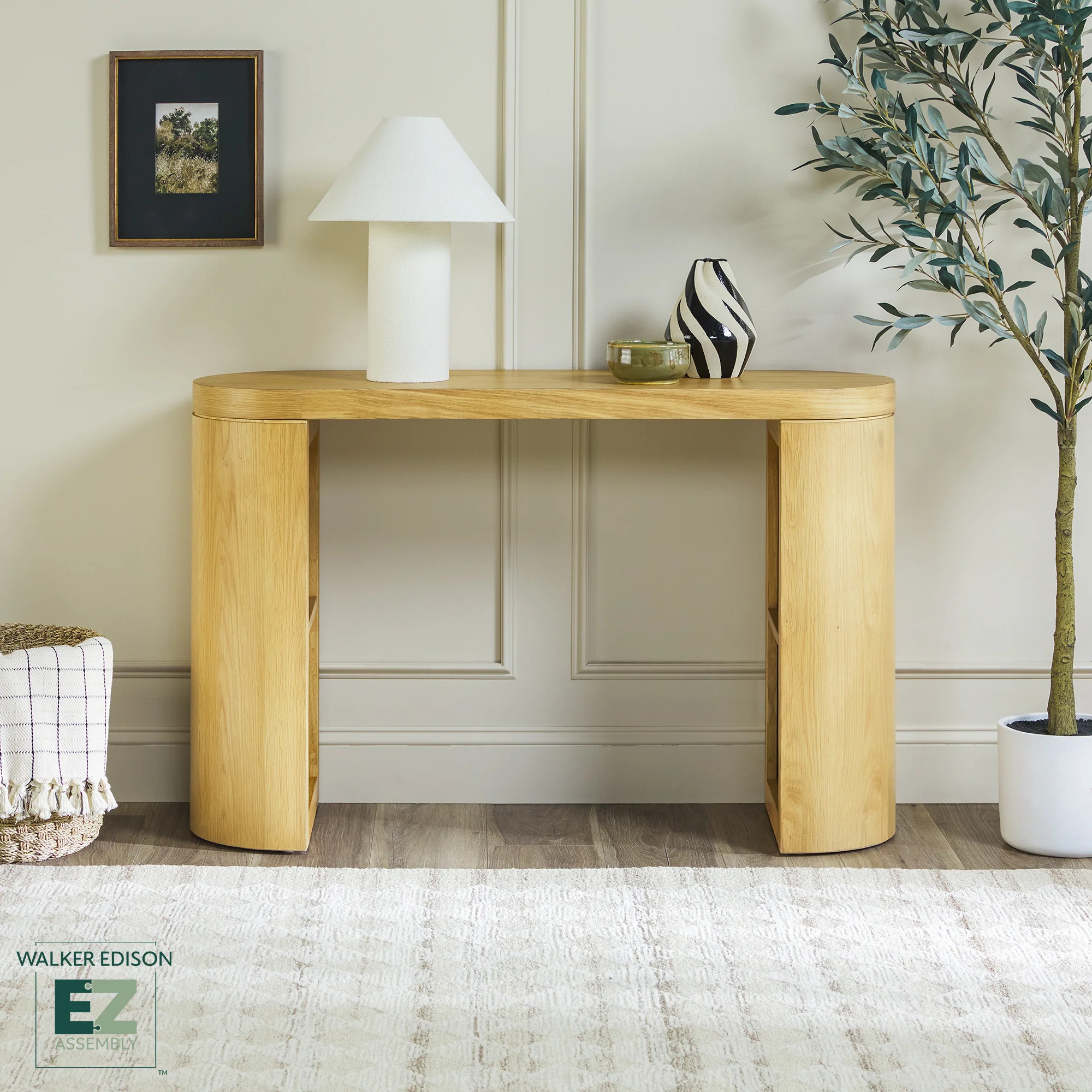 Maya 48" Modern Easy Assembly Oak Wood Veneer Console Entry Table with Storage - Image 2