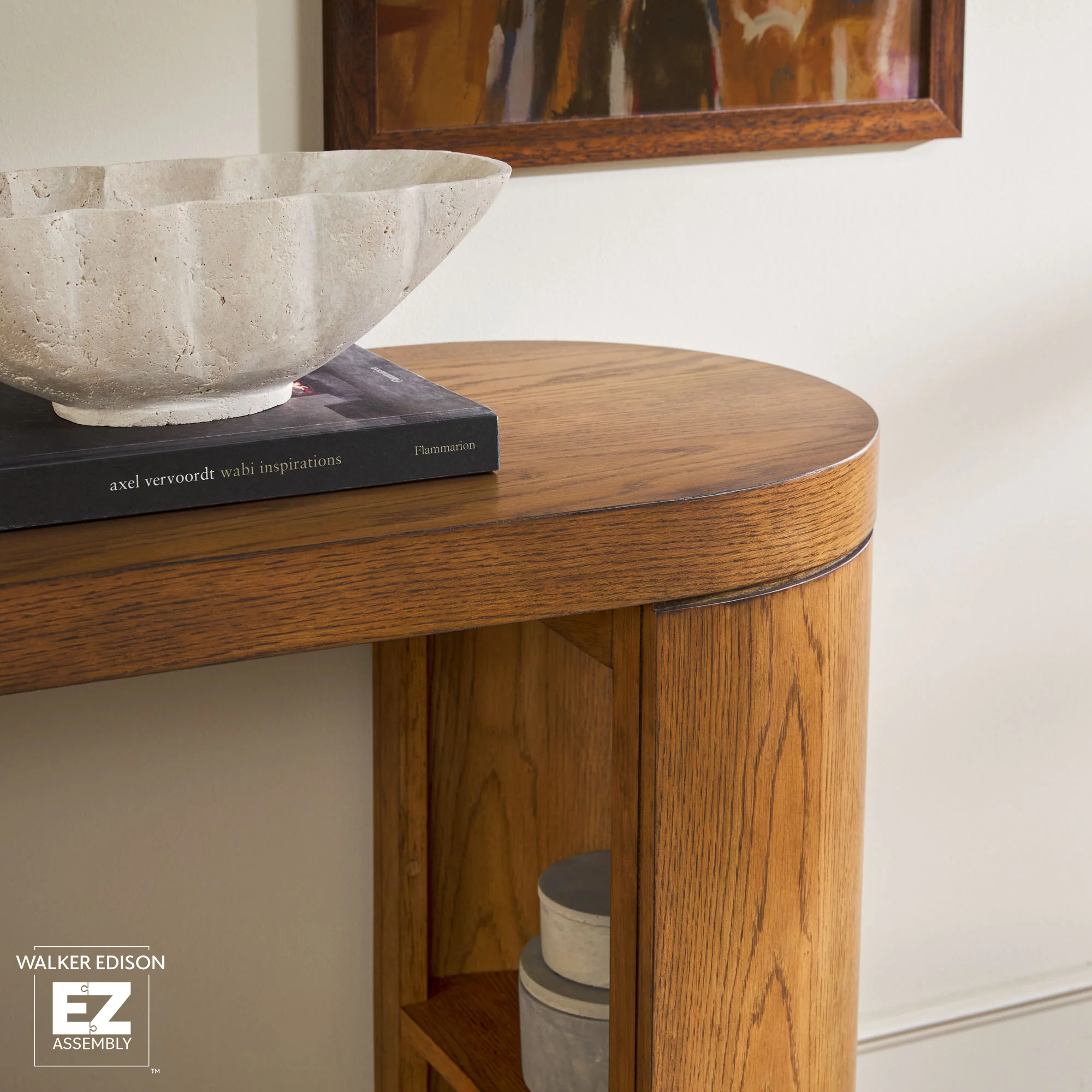 Maya 48" Modern Easy Assembly Oak Wood Veneer Console Entry Table with Storage - Image 8