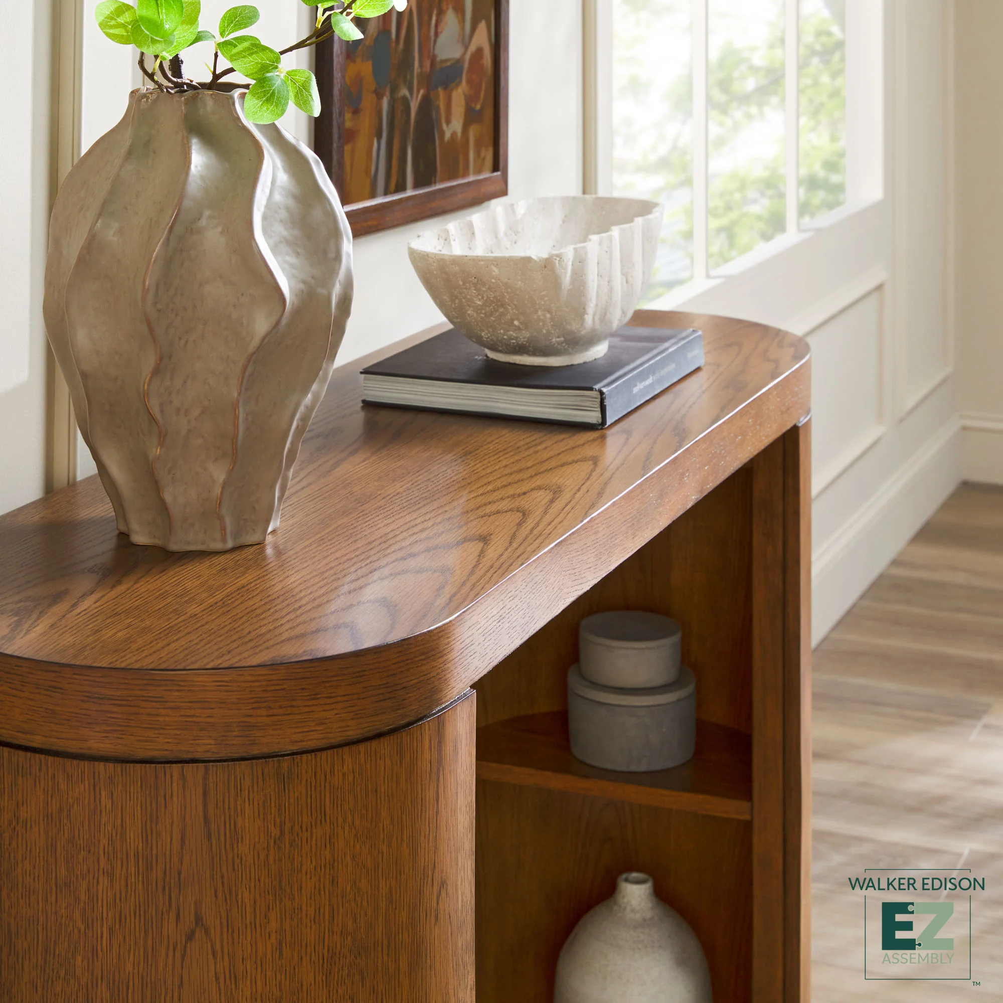 Maya 48" Modern Easy Assembly Oak Wood Veneer Console Entry Table with Storage - Image 9