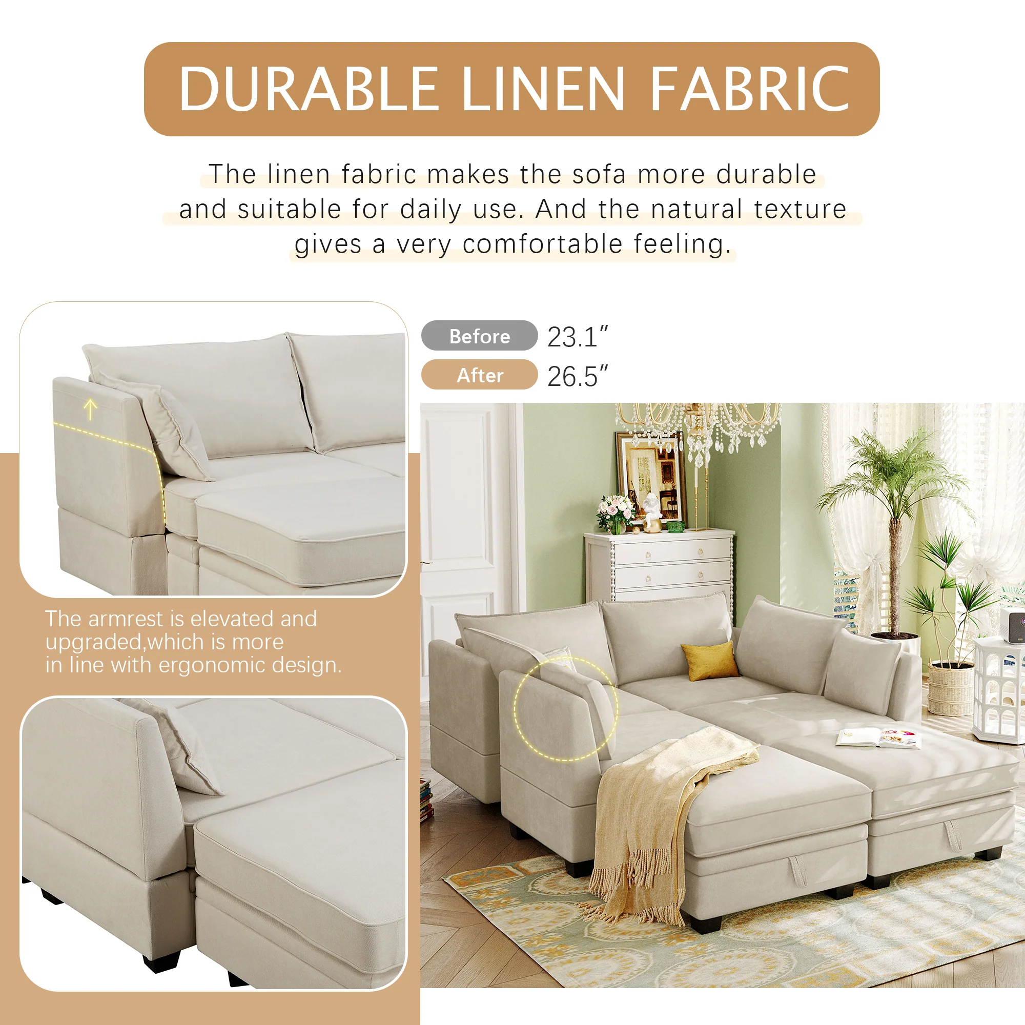 Modern Storage U-Shape Modular Sectional Convertible Sofa Bed with Ottoman - Image 6