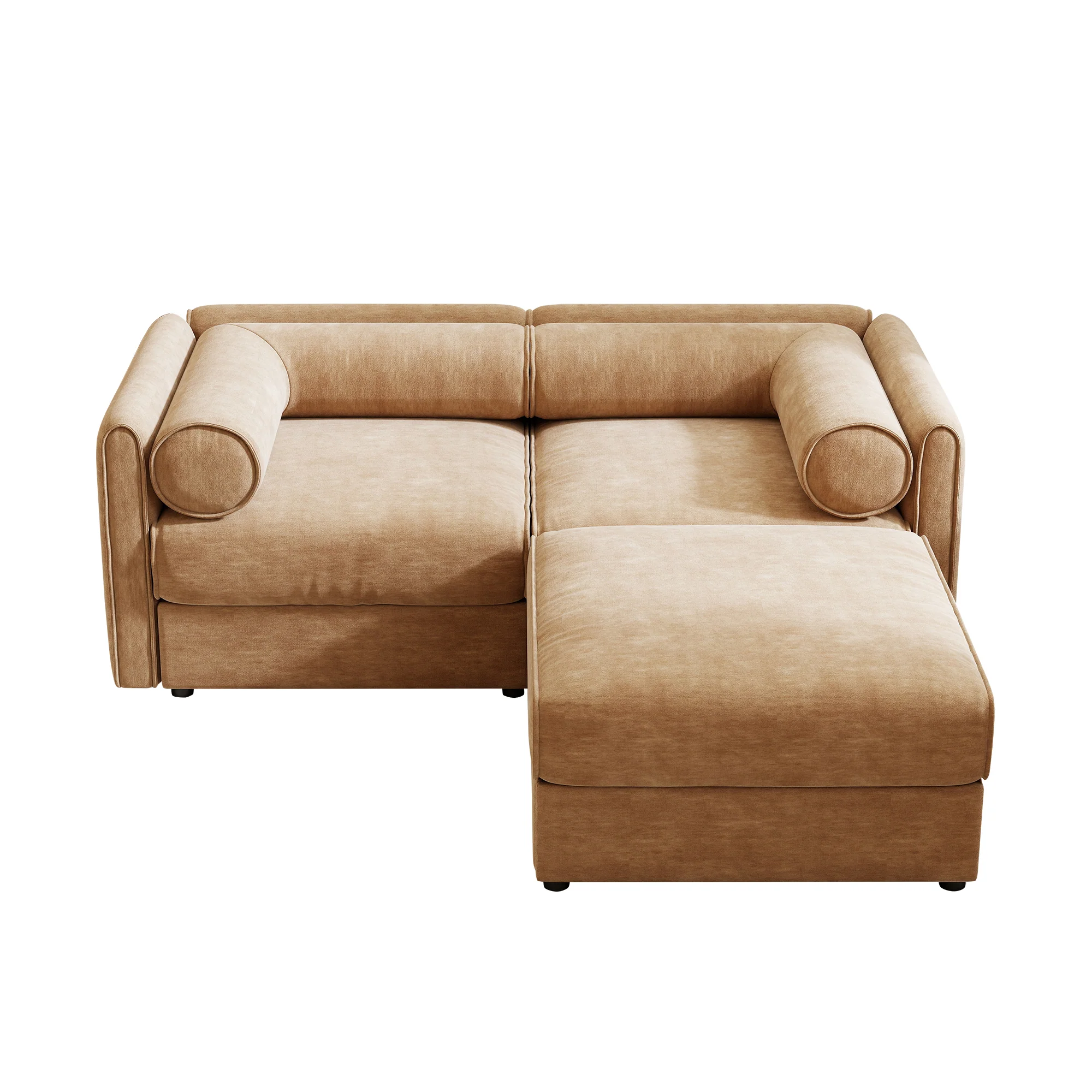 Walker Edison | Modern Stylish Camel Chenille Loveseat Sofa with Ottoman - Image 10